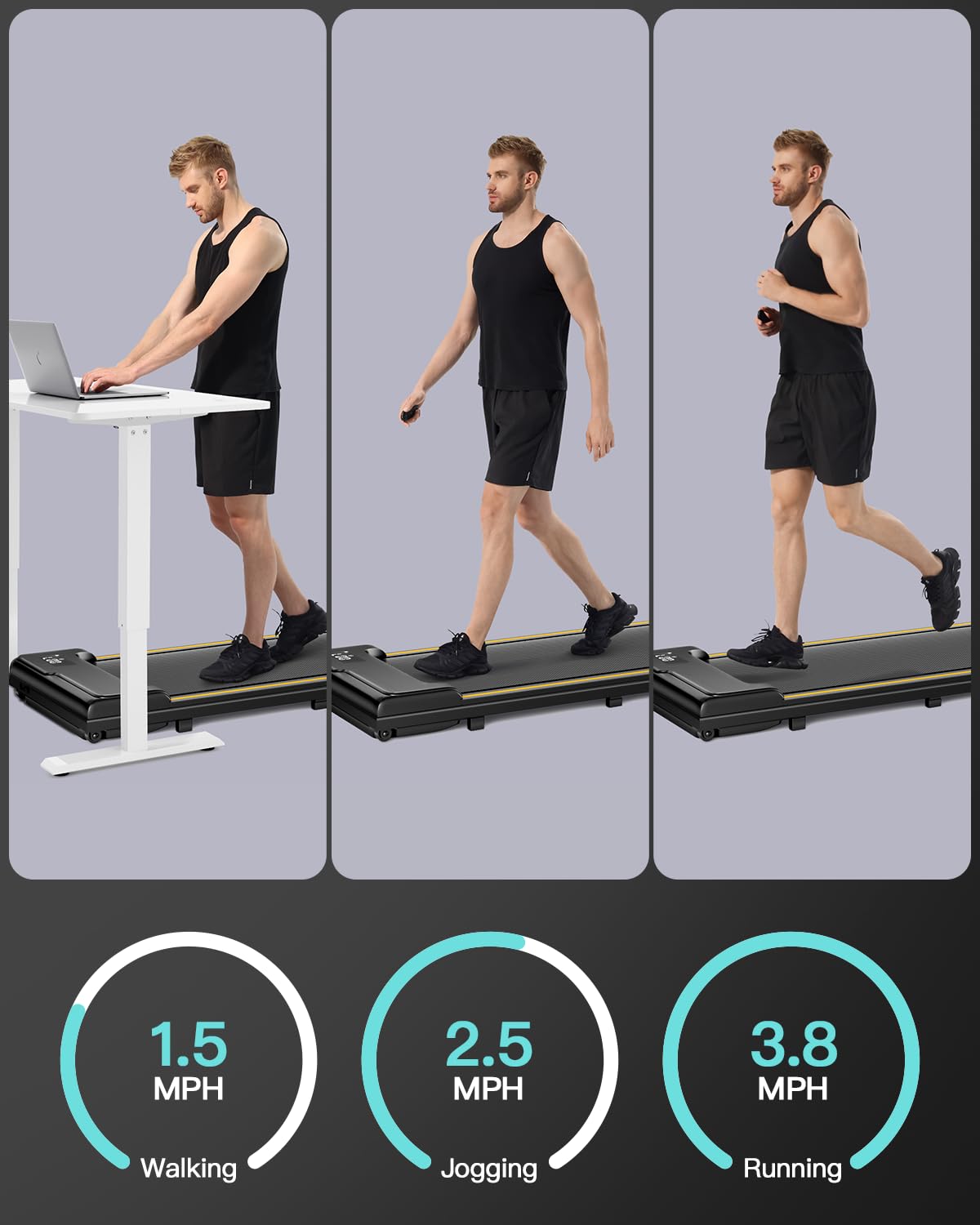 Under Desk Treadmill with Incline - Mini Walking Pad for Home & Office, Portable Lightweight Treadmill with Wheels - Perfect for Workouts While Working, Watching TV or Small Spaces
