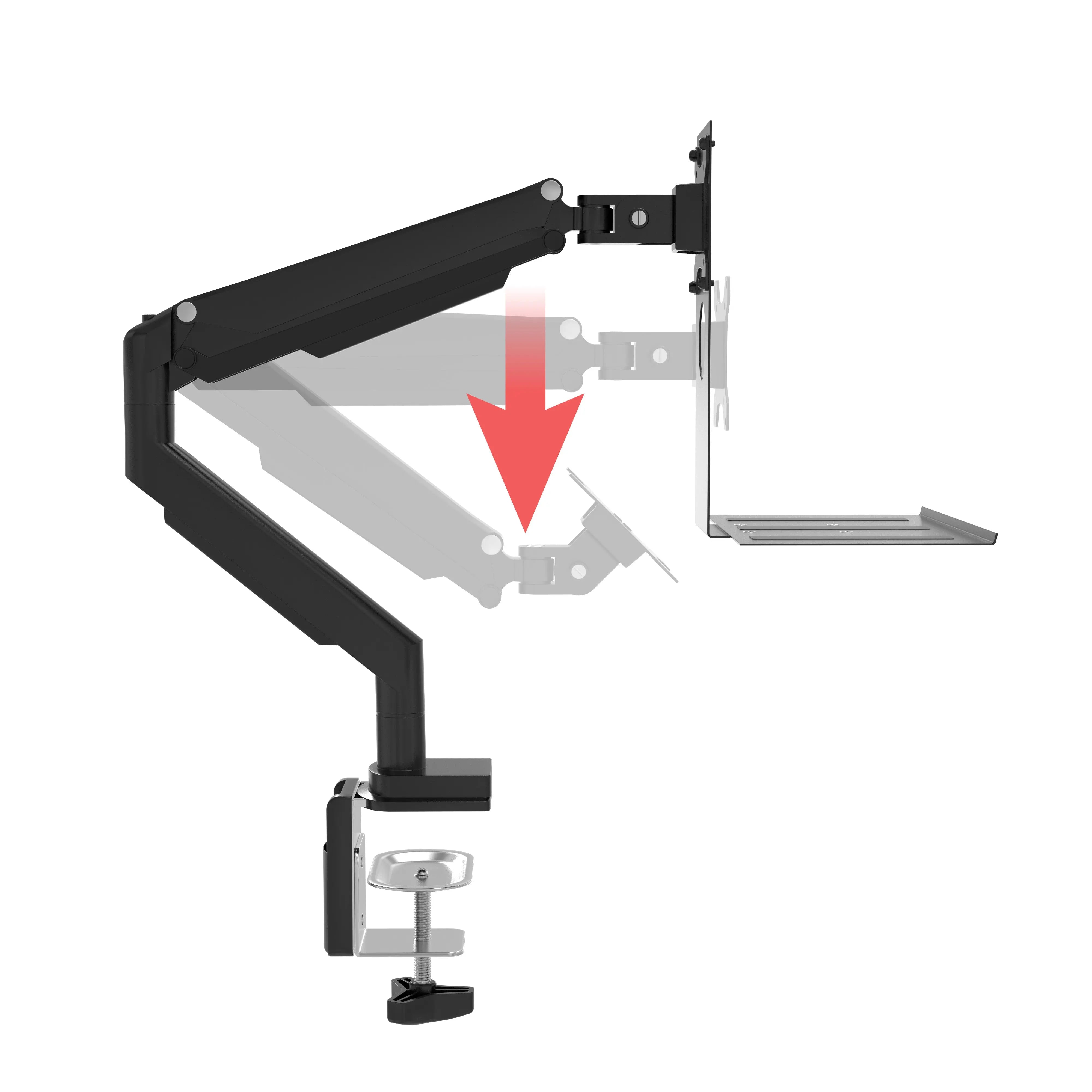 Ergonomic Monitor Arm Clamp Mount with USB Hub & Keyboard Tray - Adjustable Dual Screen Desk Mount for Home Office & Gaming Setup