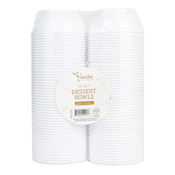 Simcha Collection 6 oz. Round Plastic Bowls - 100 Pack Disposable Party Bowls for Snacks, Salads, Ice Cream - Perfect for Parties, Picnics, Catering & Home Use