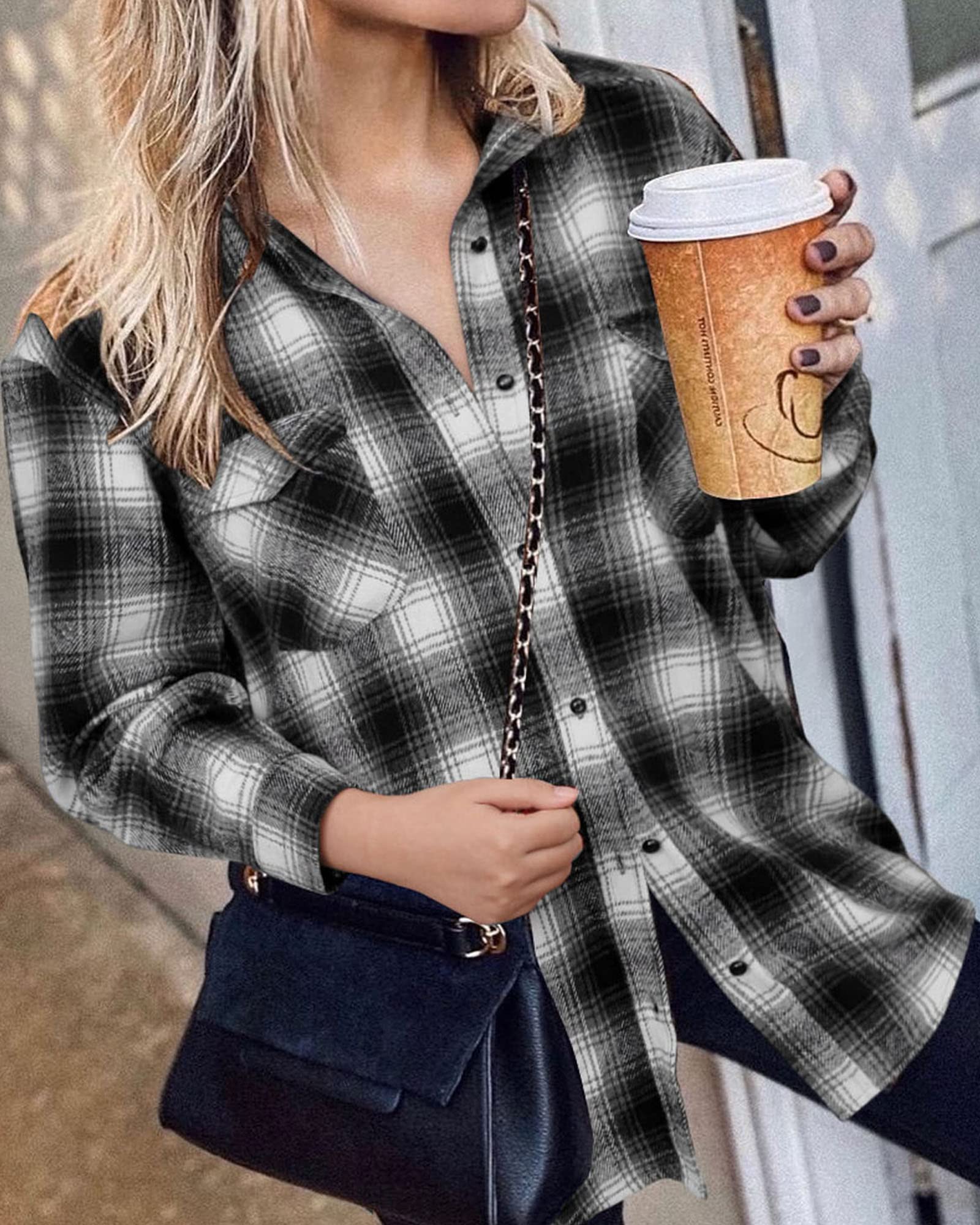 BTFBM Women's Plaid Flannel Shacket - Long Sleeve Button Down Casual Shirt Jacket for Fall & Spring | Loose Fit Blouse Top for Work, Outdoor & Daily Wear (2025 Fashion)