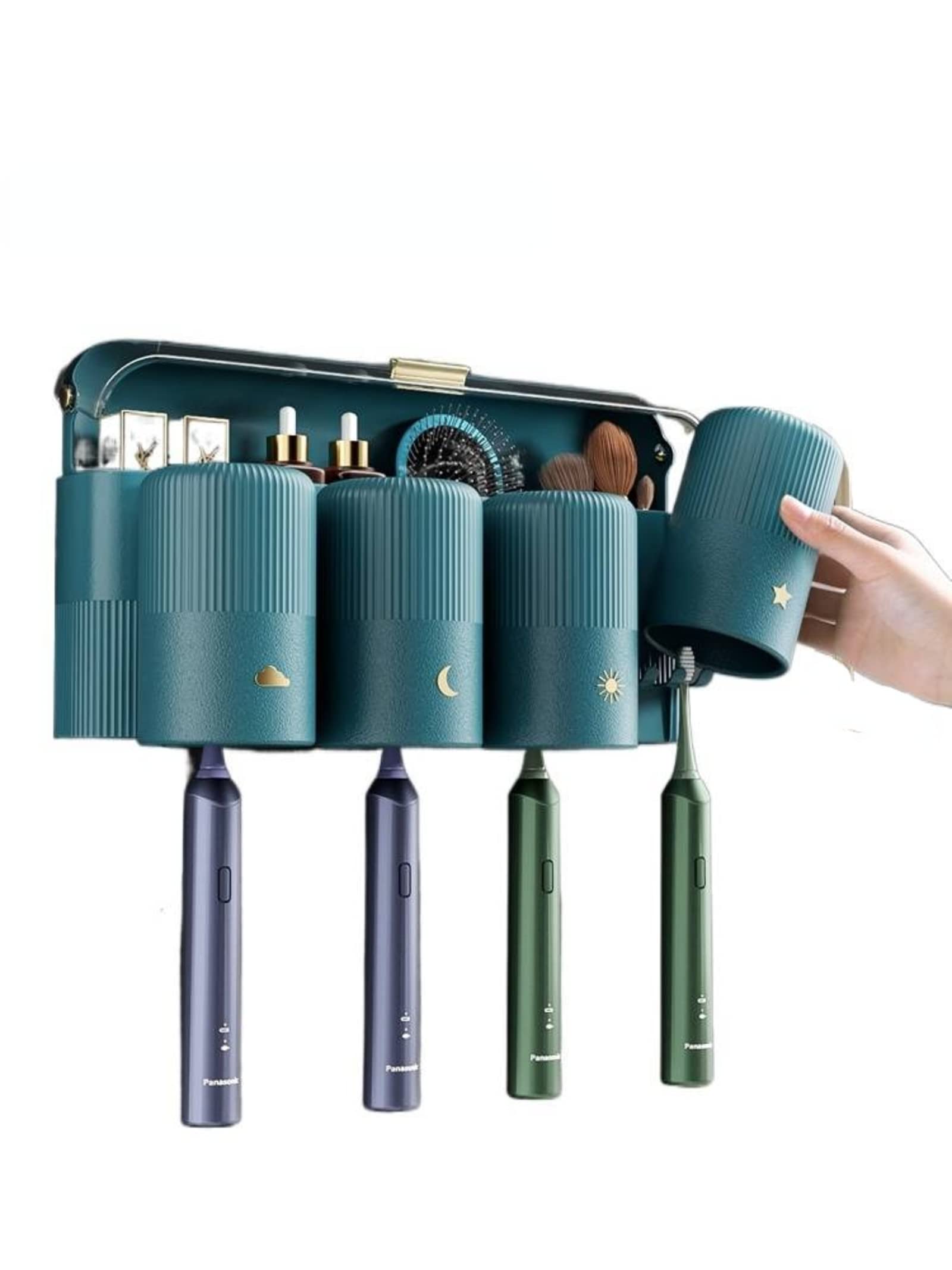 Wall-Mounted Toothbrush Holder - No Drill Installation, Organizer for Electric Toothbrushes, Cups & Mugs - Perfect for Bathroom, Kitchen, RV & Dorm Organization