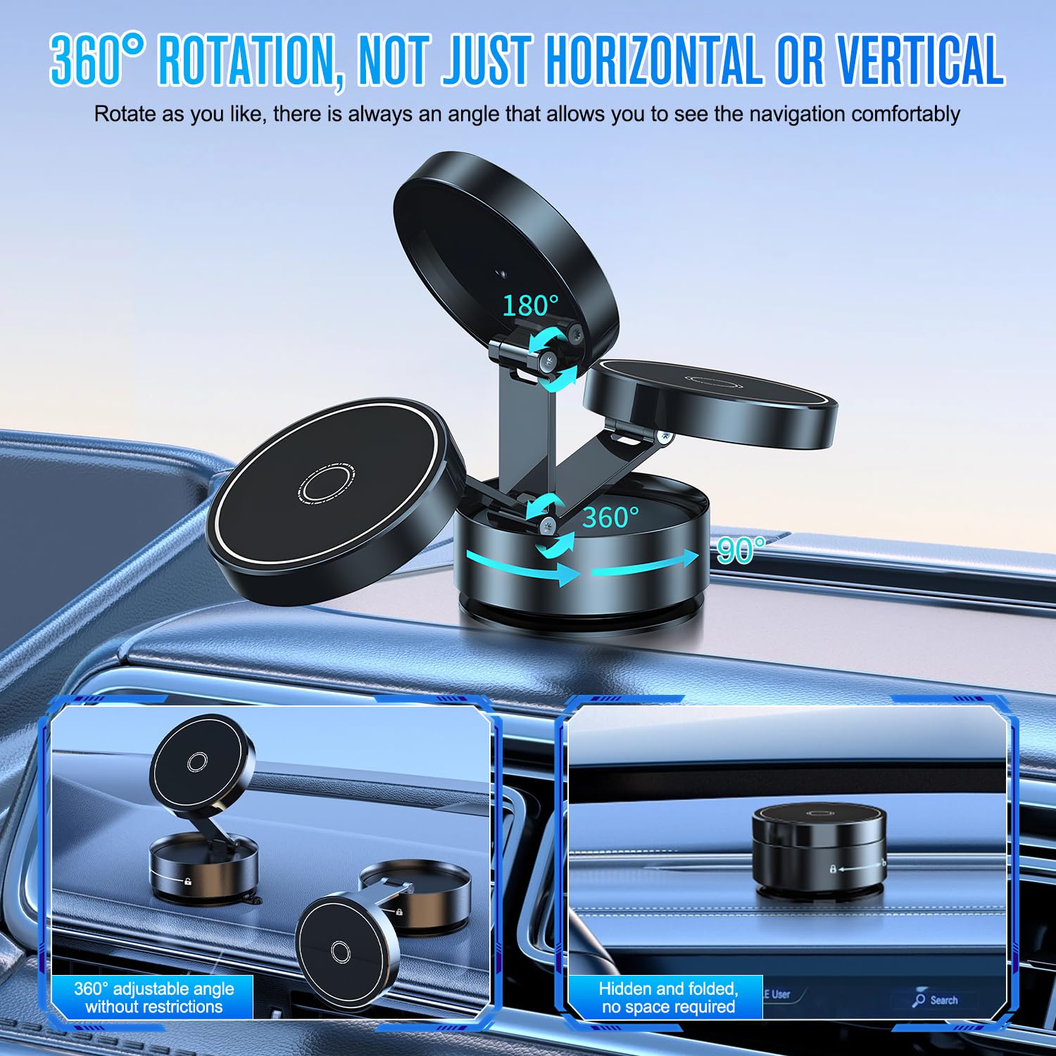 Magnetic Phone Holder for Car, Gym & Mirror - 360° Rotatable & Foldable