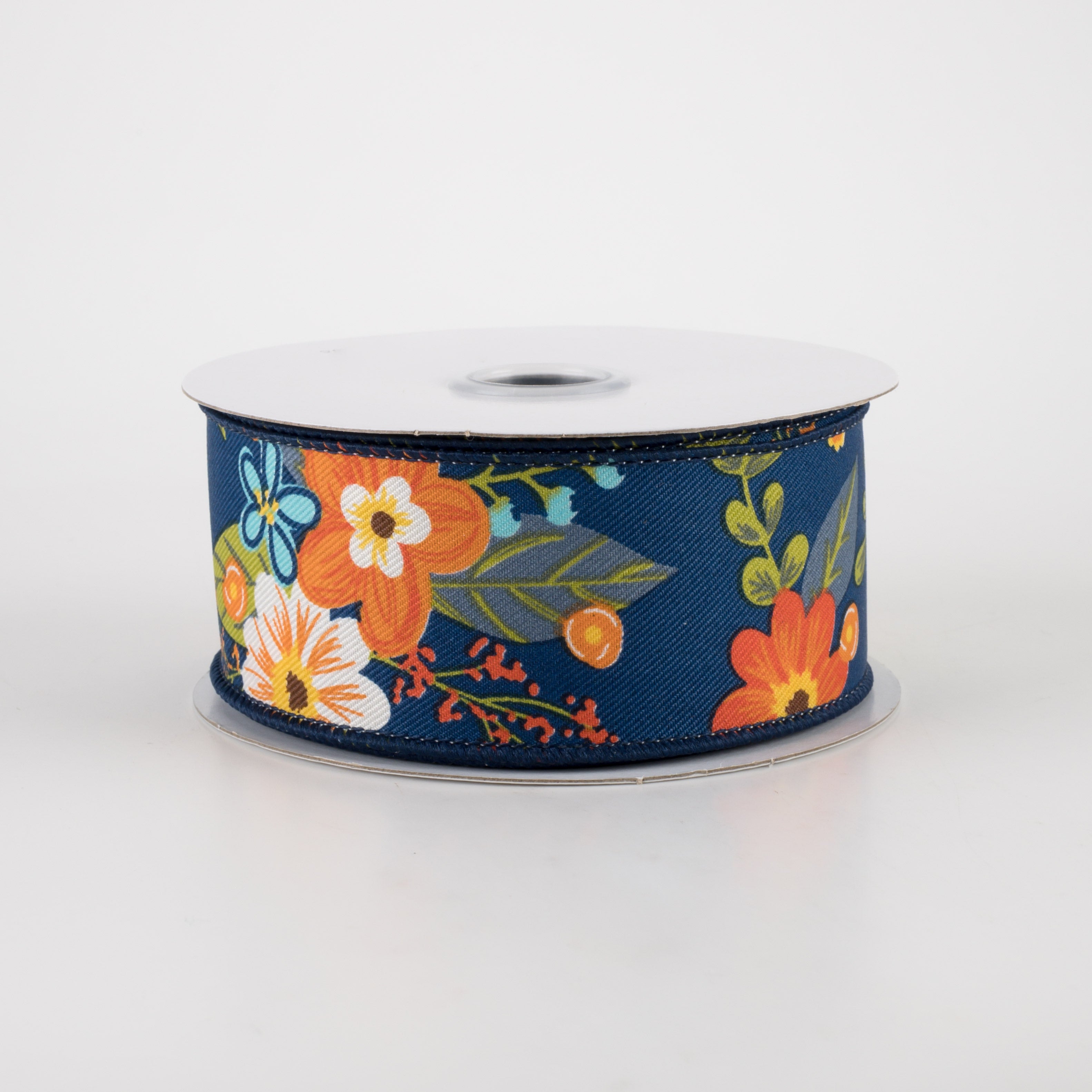 1.5 Inch Navy Blue Floral Print Ribbon - 10 Yards Bulk Roll for Gift Wrapping, DIY Crafts, and Party Decorations