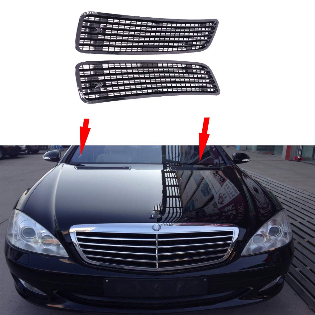 High Gloss Hood Upper Grill Vent Trim Pair - Compatible with Mercedes Benz S550 W221 (2007-2013) Models | Perfect Fit for 2218800205 & 2218800305 | Enhances Front Grille Appearance & Aerodynamics