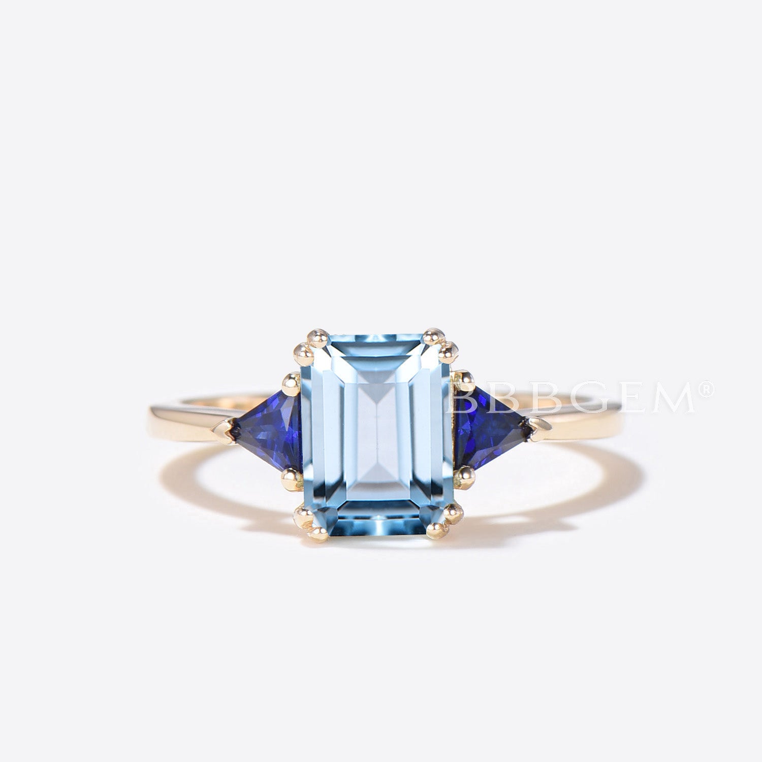 14K Gold Emerald Cut Natural Aquamarine Engagement Ring - 3 Stone Wedding Band for Women, Perfect for Proposals, Anniversaries & Bridal Jewelry Gifts