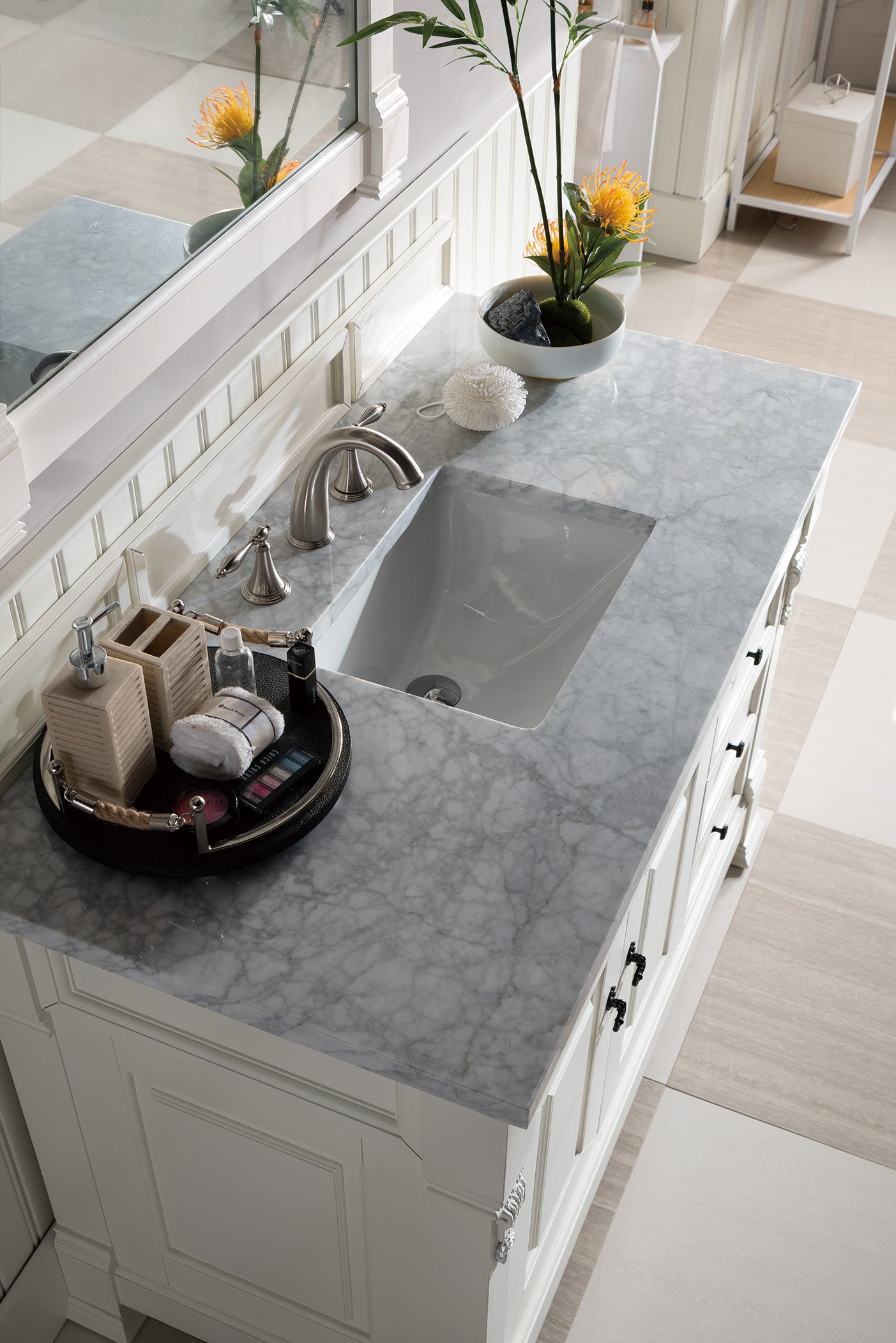 Brookfield 48 Inch Single Bathroom Vanity with 3CM Carrara Marble Top in Bright White - Perfect for Modern Master Bathrooms & Guest Bathroom Renovations