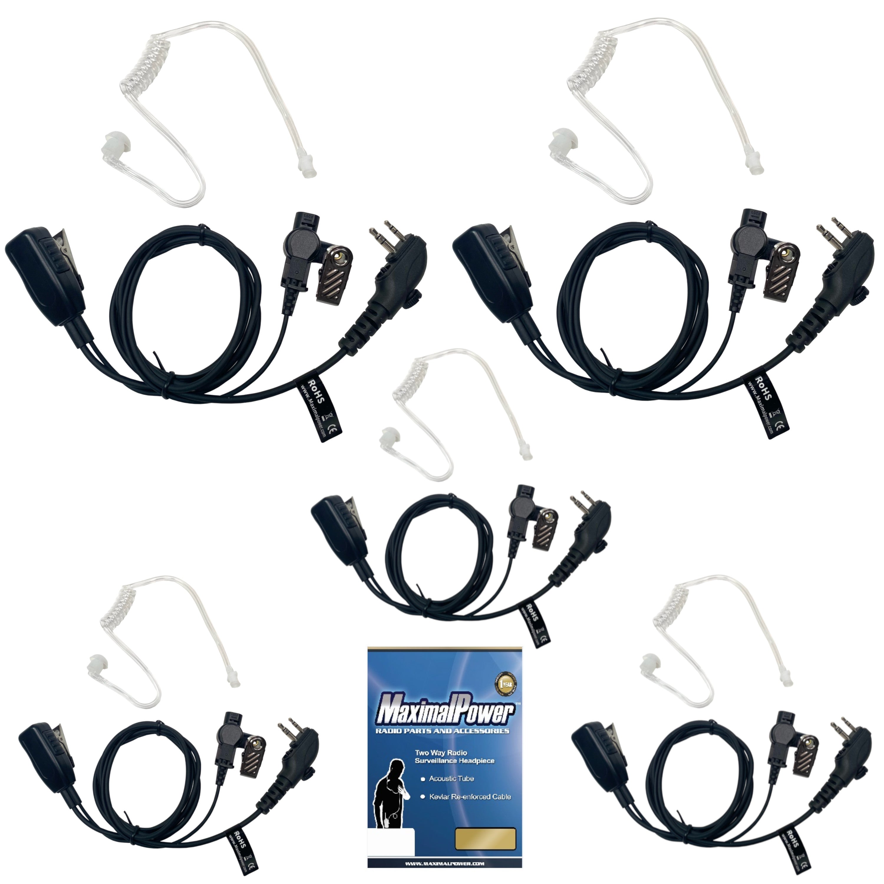 MaximalPower Surveillance Earpiece for HYTERA HYT Radio H1 - Single Wire PTT Mic In-Ear Earbud Headset for Security, Law Enforcement & Covert Operations