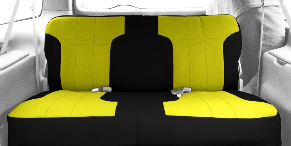CalTrend NeoSupreme Seat Covers for 1992-1996 Ford Bronco - Yellow with Black Trim Bench Seat Protectors | Durable Rear Seat Covers for Off-Roading & Daily Driving