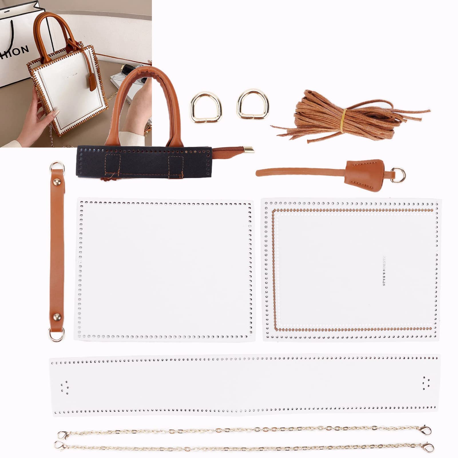 Premium PU Leather Bag Making Kit - DIY Handbag, Purse, Shoulder & Crossbody Bag Crafting Accessories (White) - Perfect for Beginners, Hobbyists & Gift Making