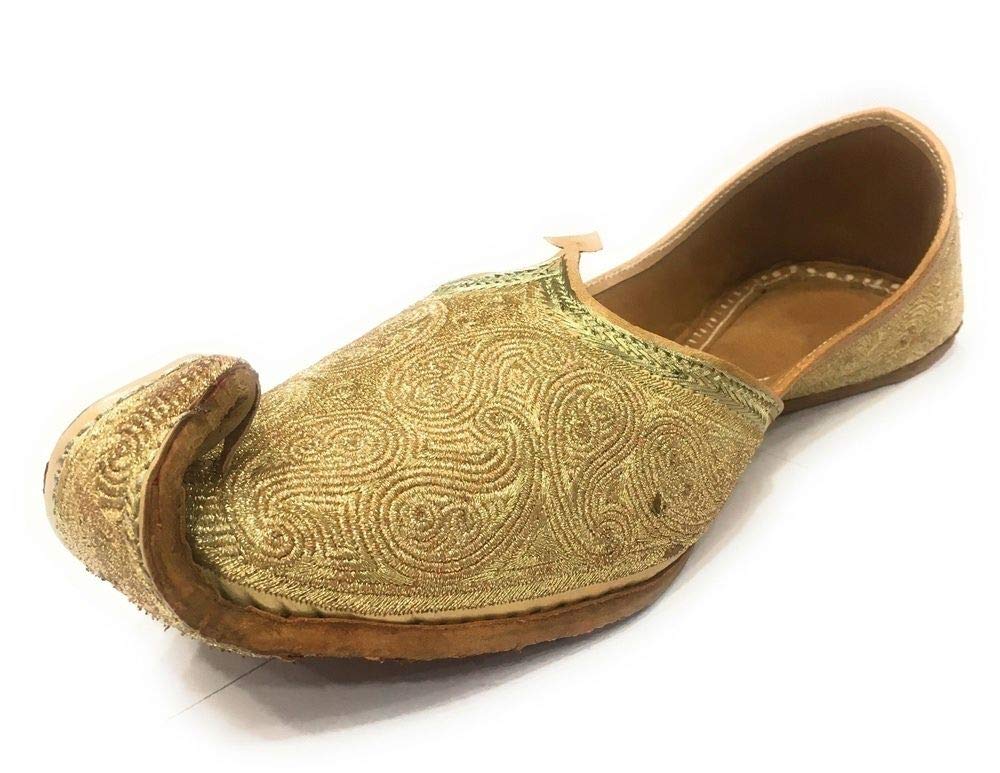 Handmade Golden Khussa Jutti Shoes for Men - Traditional Punjabi Formal Ethnic Indian Footwear for Weddings, Parties & Cultural Events