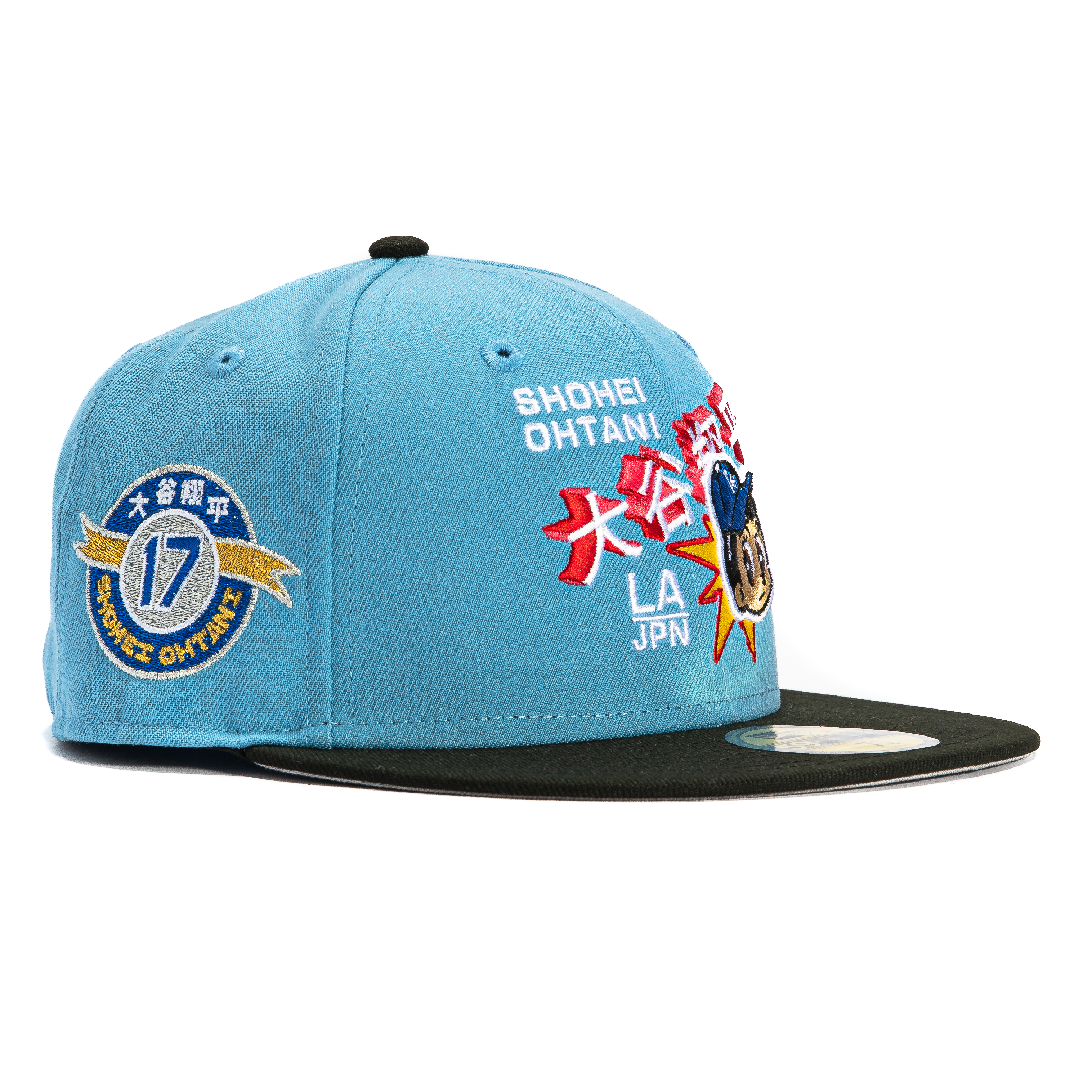 New Era 59Fifty Los Angeles Dodgers Shohei Ohtani 17 Patch Anime Baseball Cap - Light Blue & Black - Official MLB Licensed Hat for Baseball Fans & Anime Lovers - Perfect for Games, Collections & Cosplay
