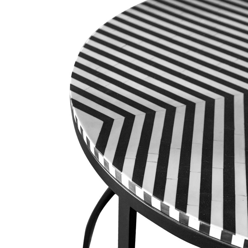 Handmade Black & White Inlay Round Coffee Table - Elegant Center Table for Living Room, Lounge & Office Decor