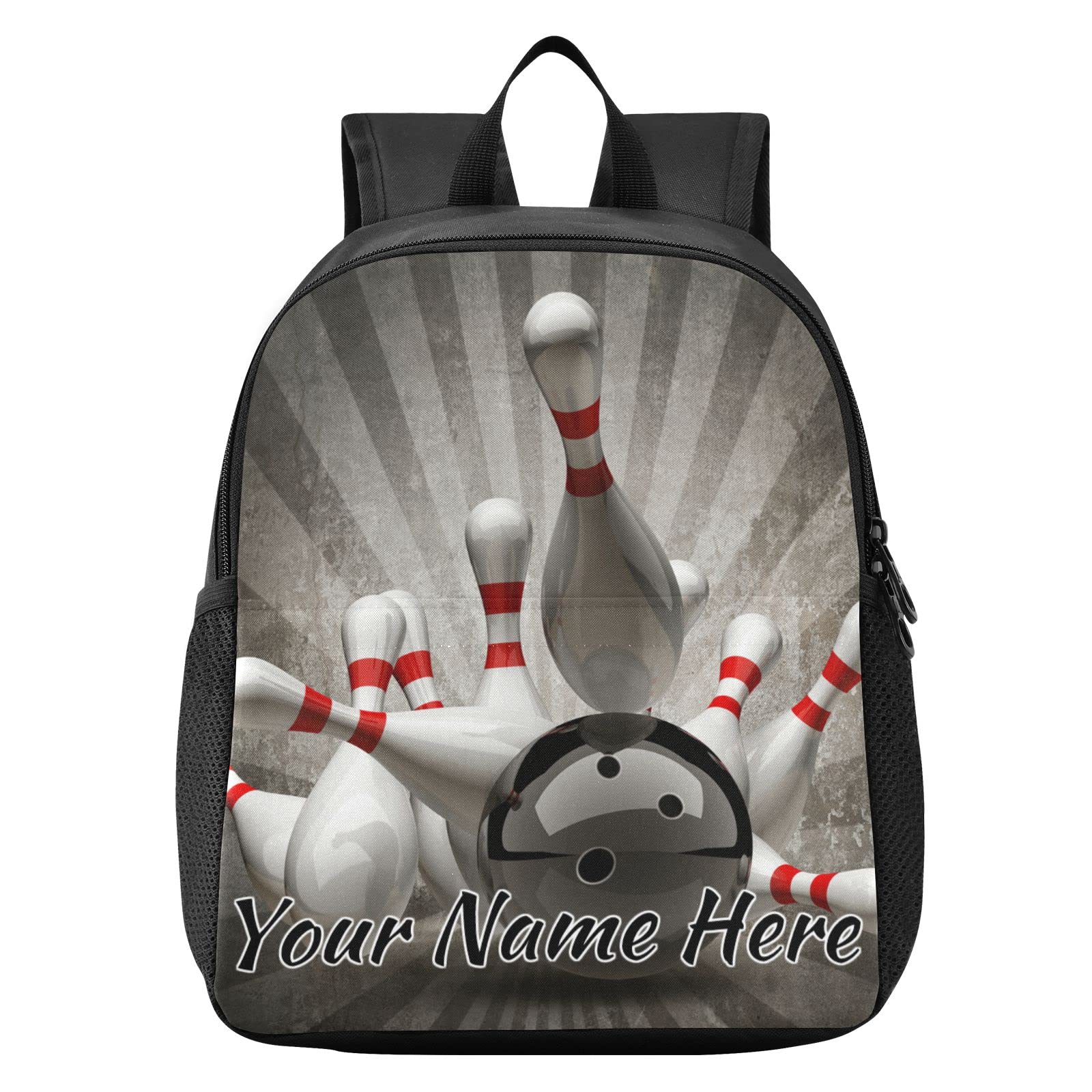 Custom 3D Bowling Ball Crashing Into Pins Backpack - Personalized School Bag for Boys & Girls, 13 Inch Waterproof Mini Daypack for Hiking, Travel, Camping | Perfect for School, Sports & Outdoor Adventures