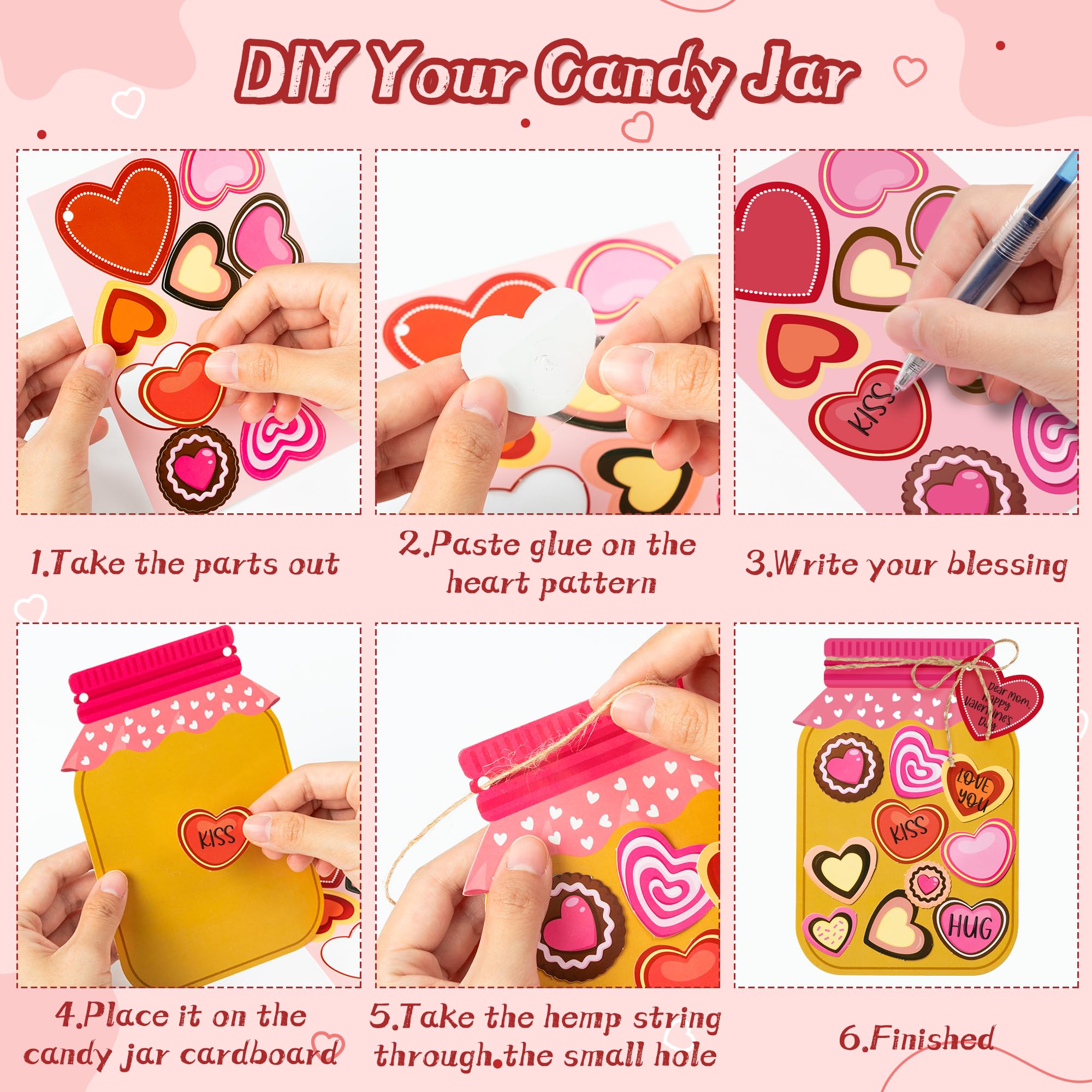 WATINC DIY Valentine's Day Candy Jar Craft Kit - 30PCS Heart-Shaped Candy Jar Making Supplies for Kids, Home, School & Classroom Activities | Perfect for Valentine Gifts, Party Decor & Creative Fun