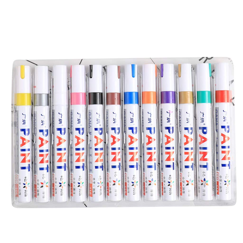 QUQUTWO 12-Pack Vibrant Waterproof Paint Markers for Car Tires - Durable Metal Permanent Marking Pens for DIY, Auto Maintenance & Tire Lettering Projects