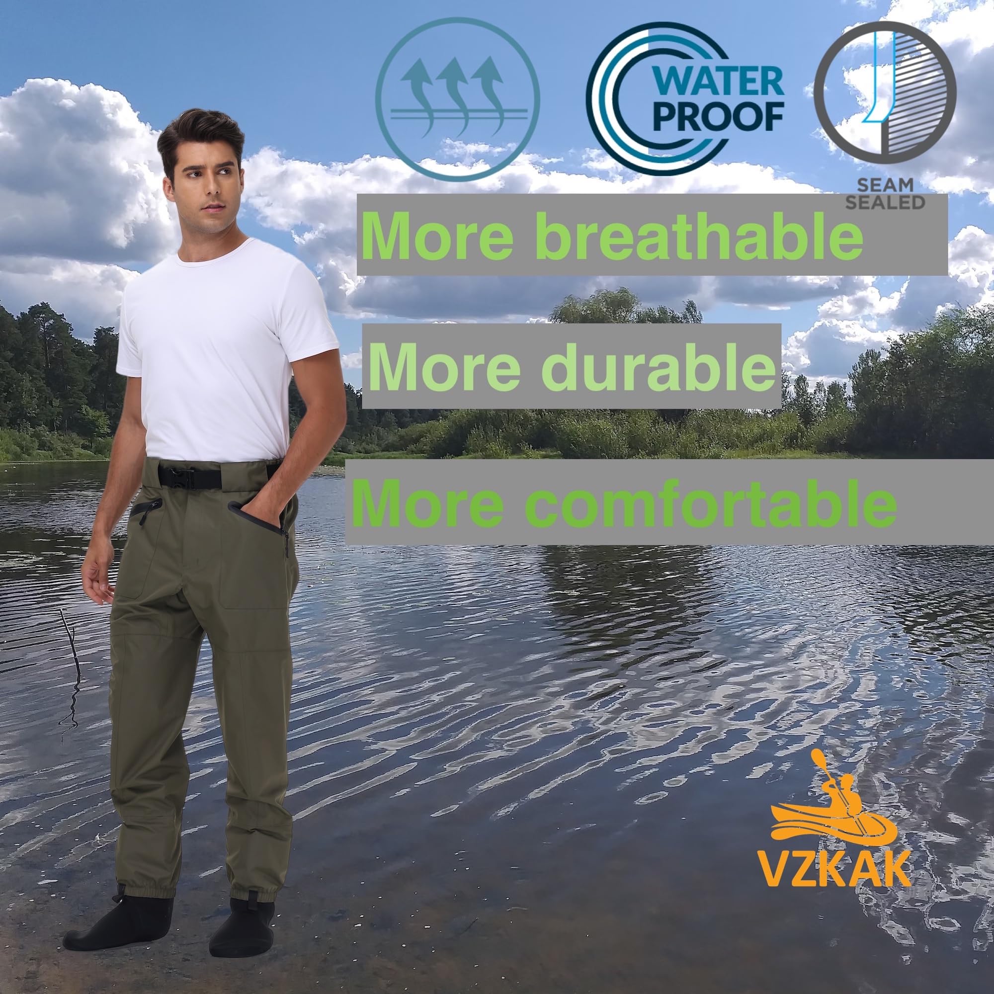 **Men's & Women's Fishing Waders – Neoprene Stocking Foot Wading Pants with Pockets – Ideal for Fly Fishing, Trout Fishing & Outdoor Water Activities**