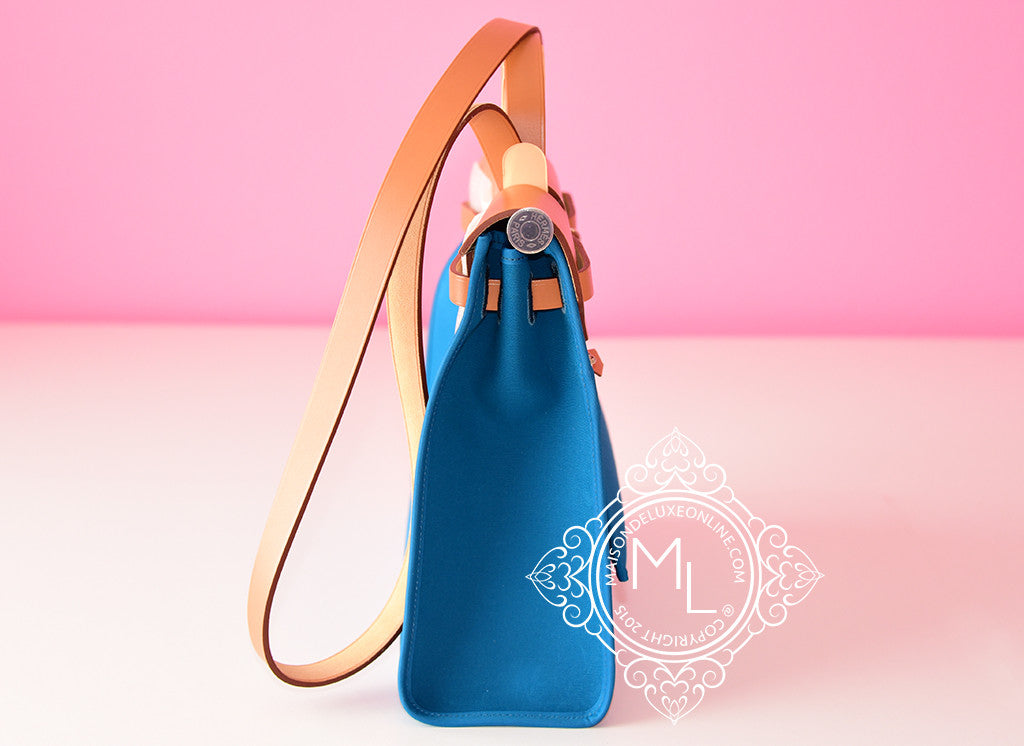 Hermes Blue Izmir Canvas Zip Herbag 31 PM Handbag - Luxury Tote Bag for Women, Perfect for Work, Travel & Everyday Use