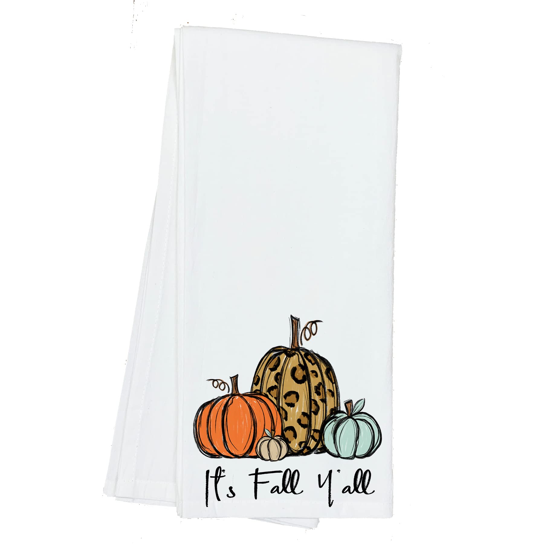 Fall Leopard Pumpkin Print Flour Sack Kitchen Towels - Holiday Home Decor for Autumn, Thanksgiving & Farmhouse Style Kitchens