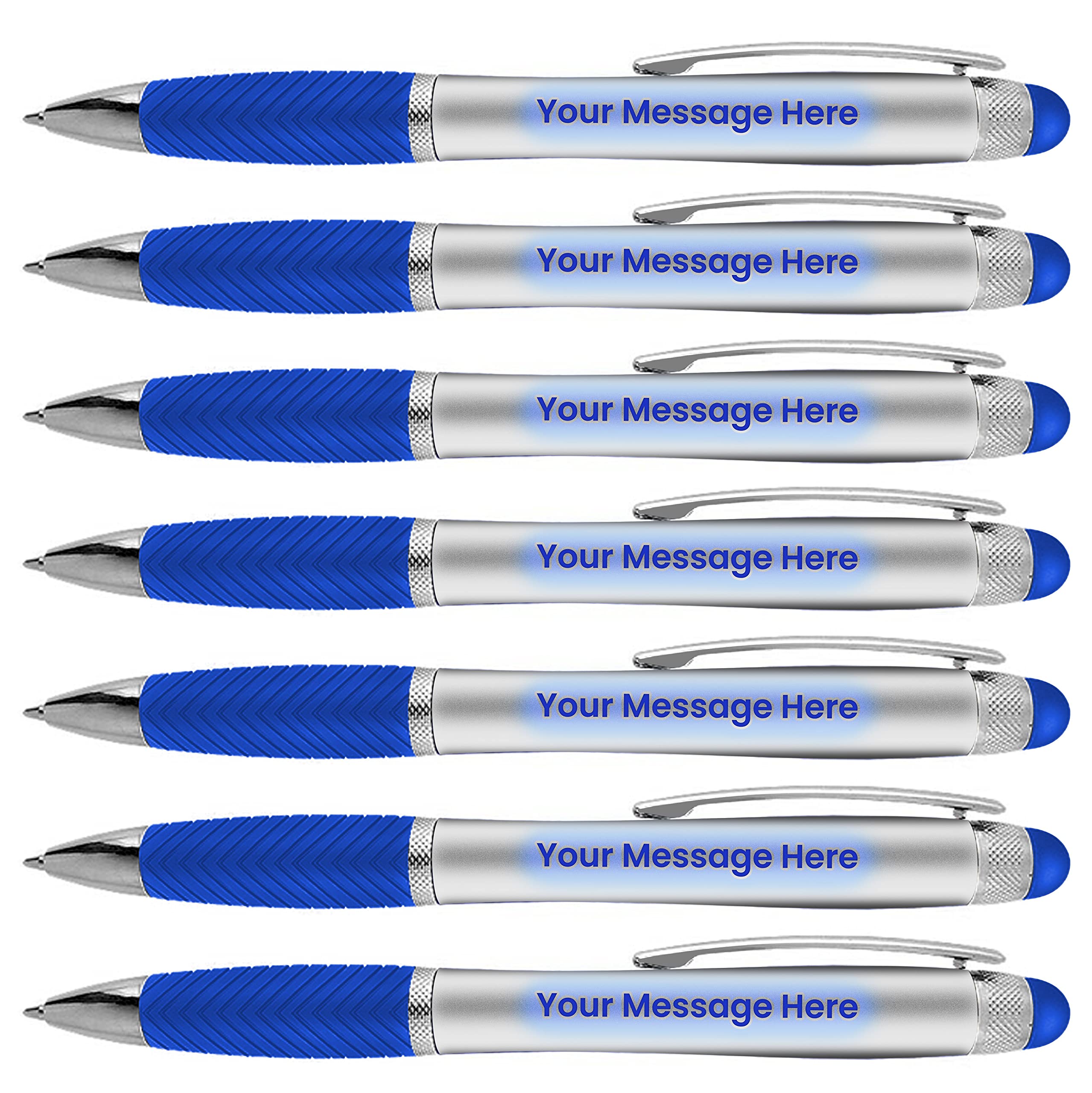 80 Pack Bulk Personalized Pens with Free Laser Engraving - 3-in-1 Ballpoint Pen, Stylus & LED Light - Custom Business Name, Text, Logo or Gift Message - Perfect for Corporate Events, Promotions, Trade Shows & Party Favors (Blue)