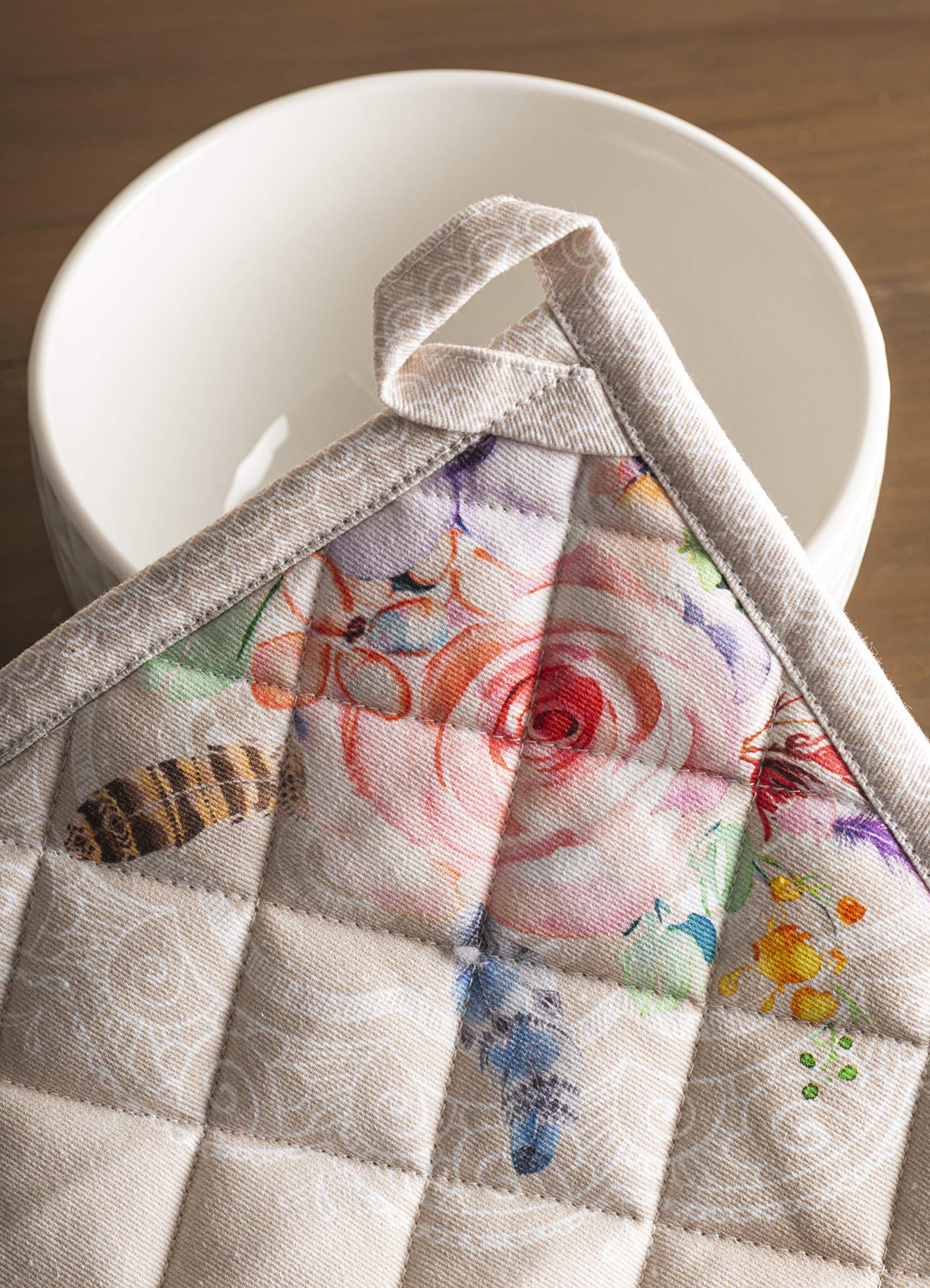 Maison d'Hermine 100% Cotton Heat Resistant Pot Holders Set of 2 - 8x8 Inches with Hanging Loop for Grilling, Microwave & Hot Pans - Easter & Spring Summer Kitchen Decor (Ibiza Beige) - Perfect for BBQ, Baking and Holiday Cooking
