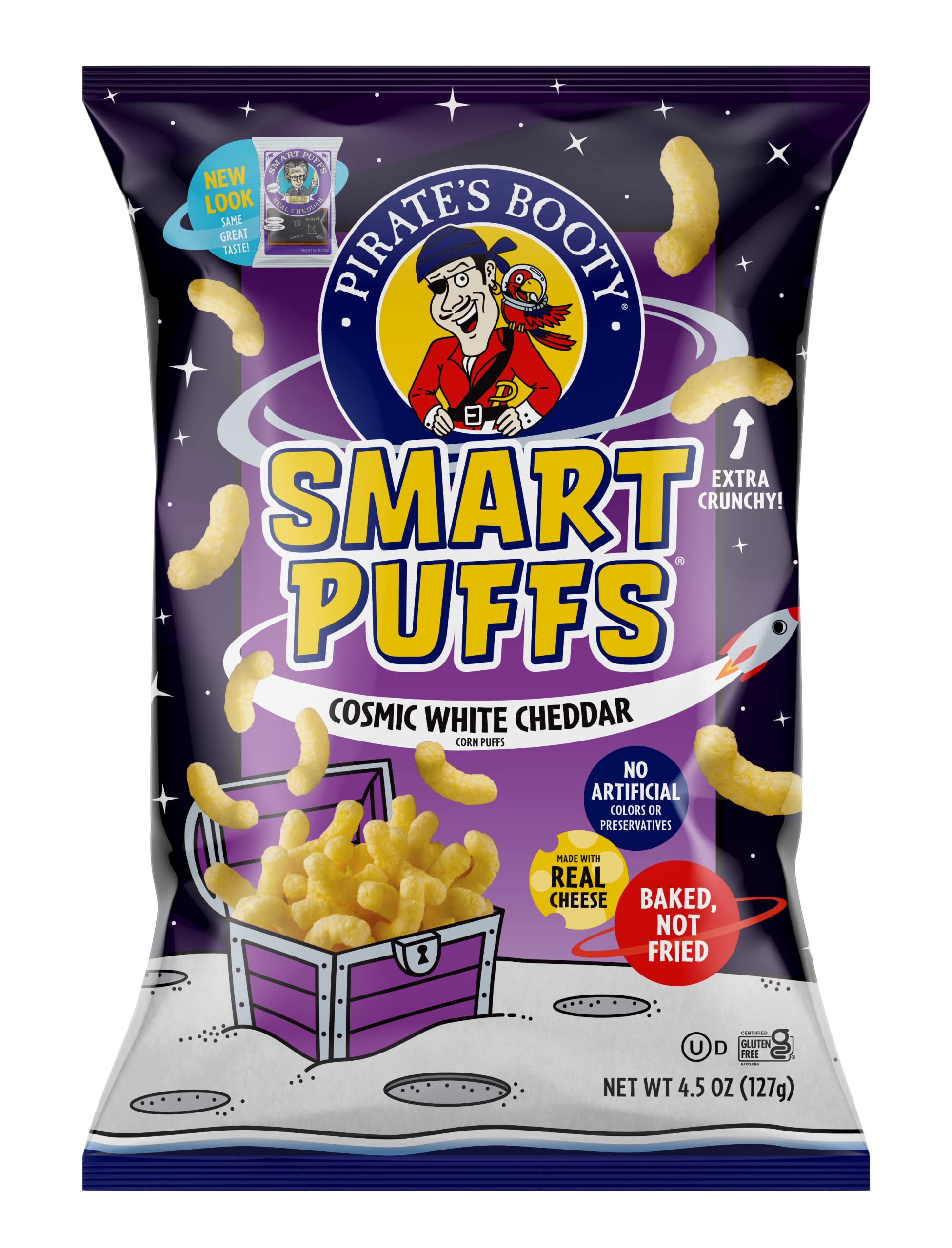 Pirate's Brand Smart Puffs Wisconsin Cheddar Cheese Snacks - 12 Count (4.5oz Bags) | Gluten Free, Healthy Kids Snacks | Perfect for School Lunches, After-School Treats & Movie Nights