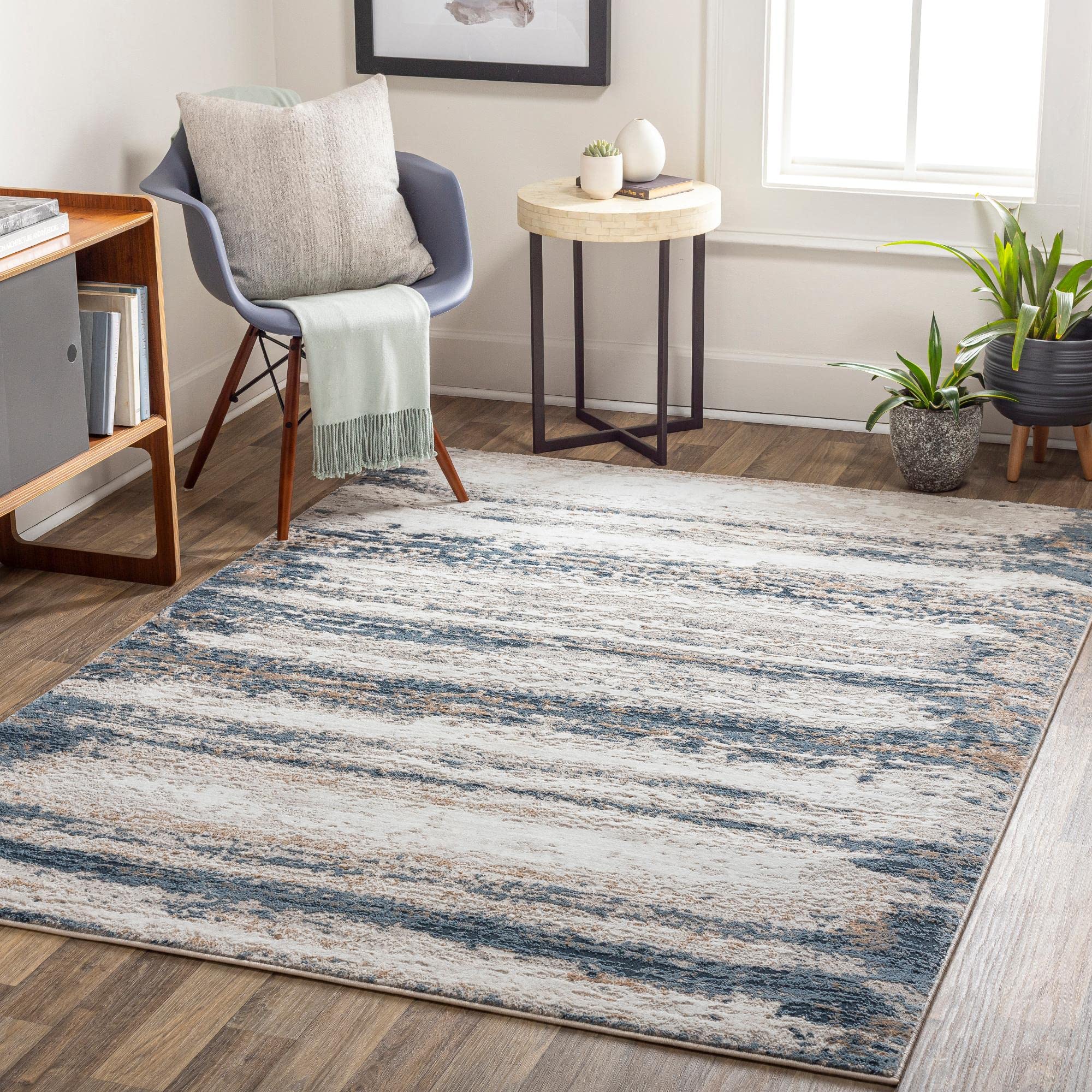 Mark&Day 6x9 Modern Navy Area Rug - Non-Slip Blue Beige Grey Carpet for Living Room, Bedroom, Kitchen | Soft & Durable Indoor Floor Mat (6'7