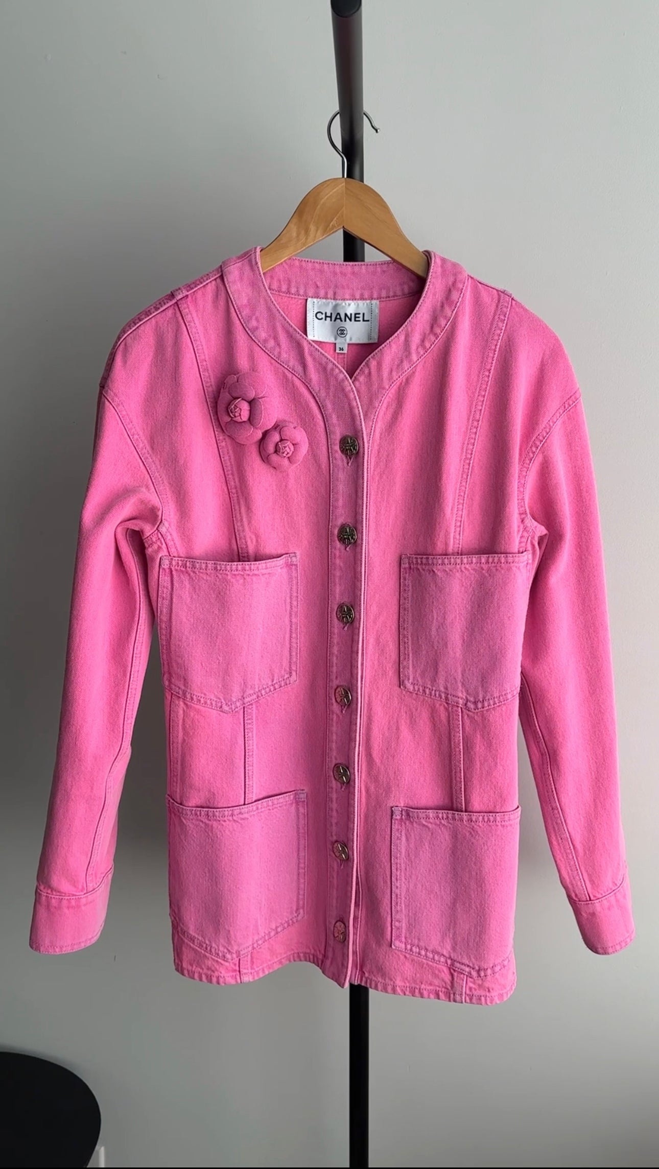 Chanel Spring 2021 Bright Pink Denim Jacket Women's Size FR36 / US4 - Perfect for Spring Outfits, Casual Wear & Fashion Events