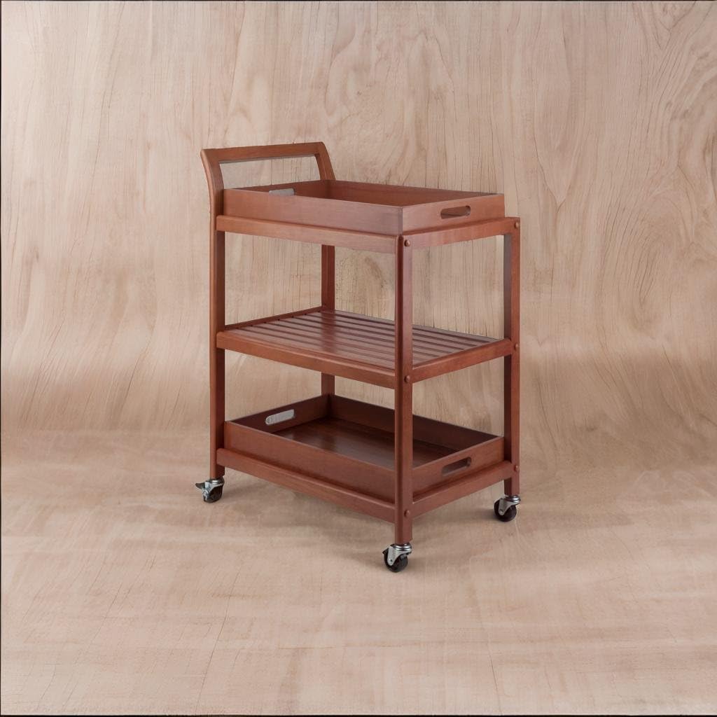 Ergonomic Albert Entertainment Cart with Removable Trays - Elegant Walnut Finish TV Stand, Rolling Media Console for Living Room, Bedroom & Home Theater Organization