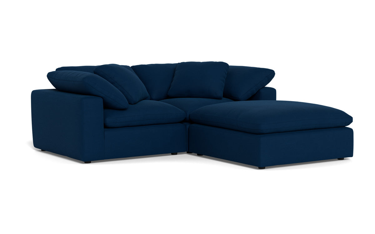 Fluffy 2-Piece Sectional Sofa with Ottoman - Soft Plush Fabric Modern Living Room Furniture for Small Spaces, Apartment & Cozy Home Decor