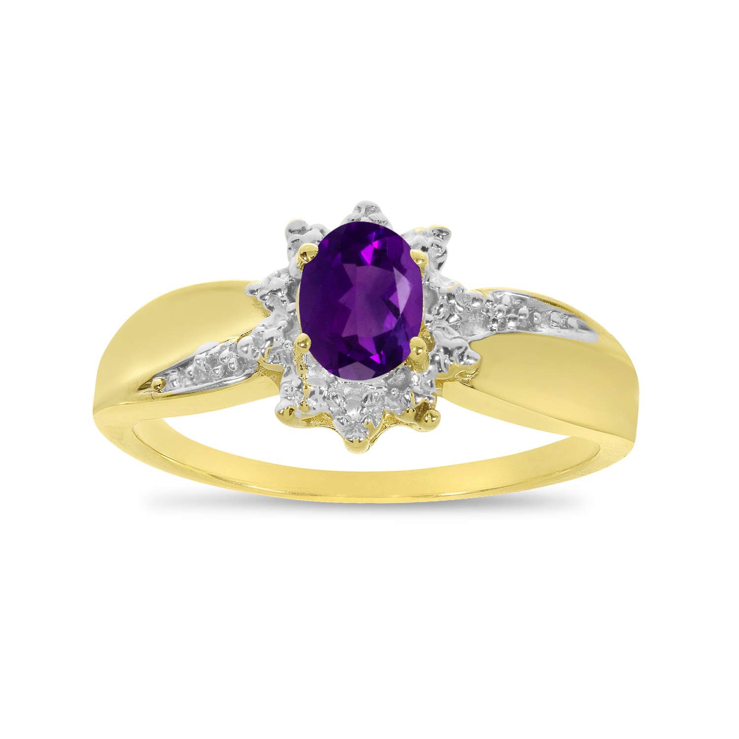 10K Yellow Gold Genuine Birthstone Solitaire Oval Gemstone & Diamond Engagement Ring for Women | Wedding, Anniversary, Promise, Gift Idea | Jewelry by Lux