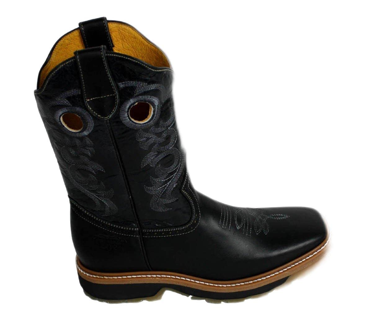 **Men's Genuine Cowhide Leather Cowboy Boots - Square Toe Western Rodeo Boots for Riding, Country Style & Outdoor Events**