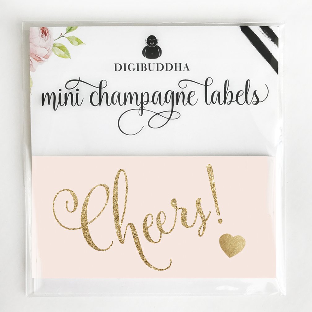 Mini Champagne & Wine Bottle Labels - Set of 20 Pink & Gold CHEERS! Graduation, Birthday, Quinceañera, Engagement Party, Bridal Shower Favors - 3.5