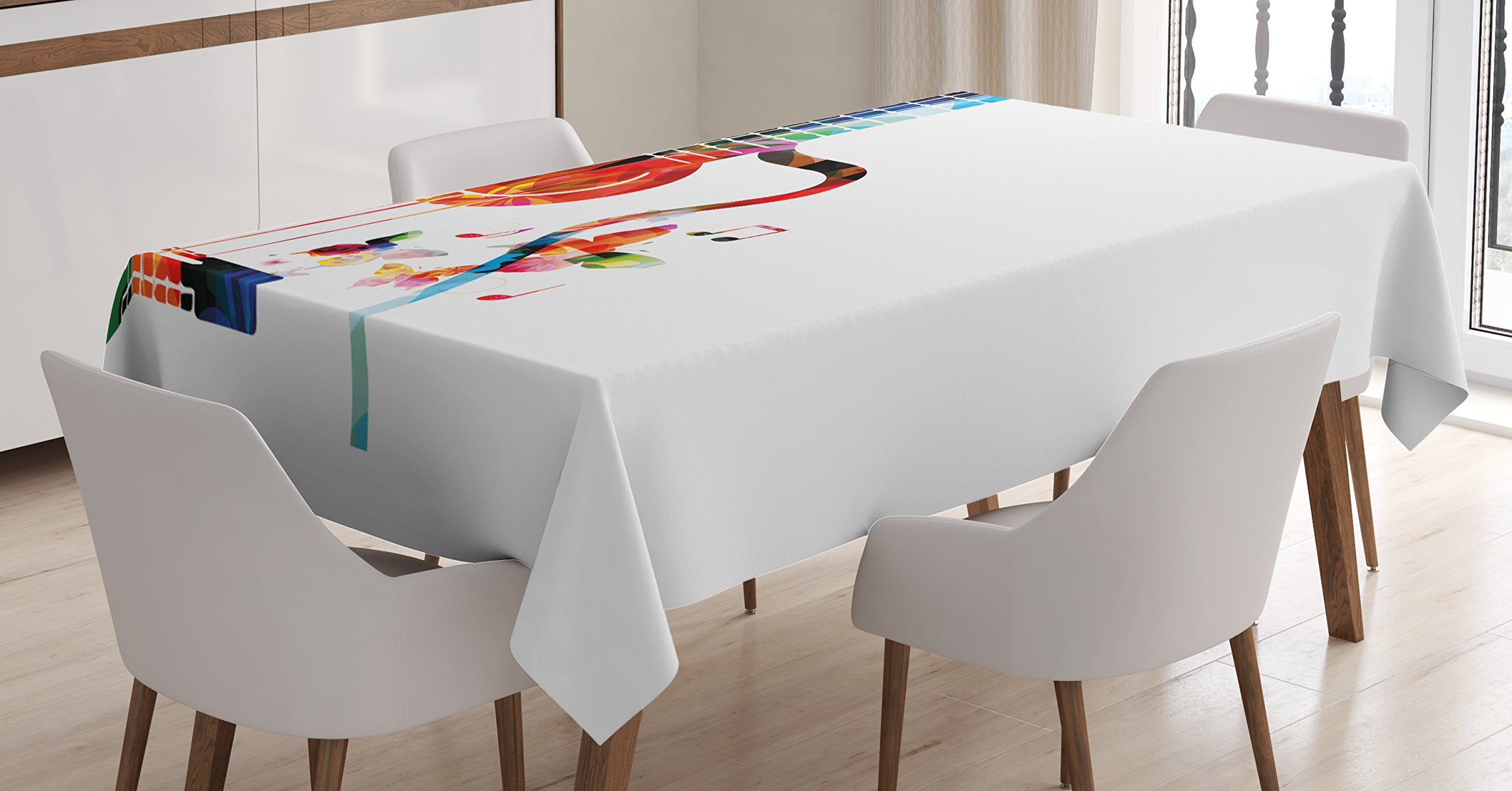 Ambesonne Colorful Guitar & Butterfly Themed Polyester Tablecloth - 60