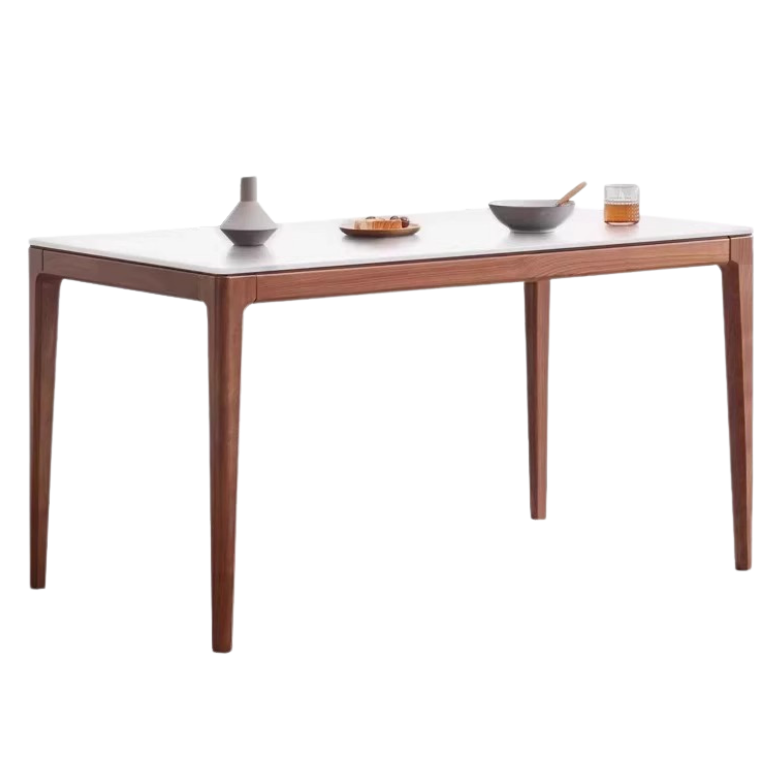 Premium Black Walnut Wood Dining Table with Natural Slate Stone Top - Elegant Farmhouse Style for Dining Room, Kitchen, or Rustic Home Decor