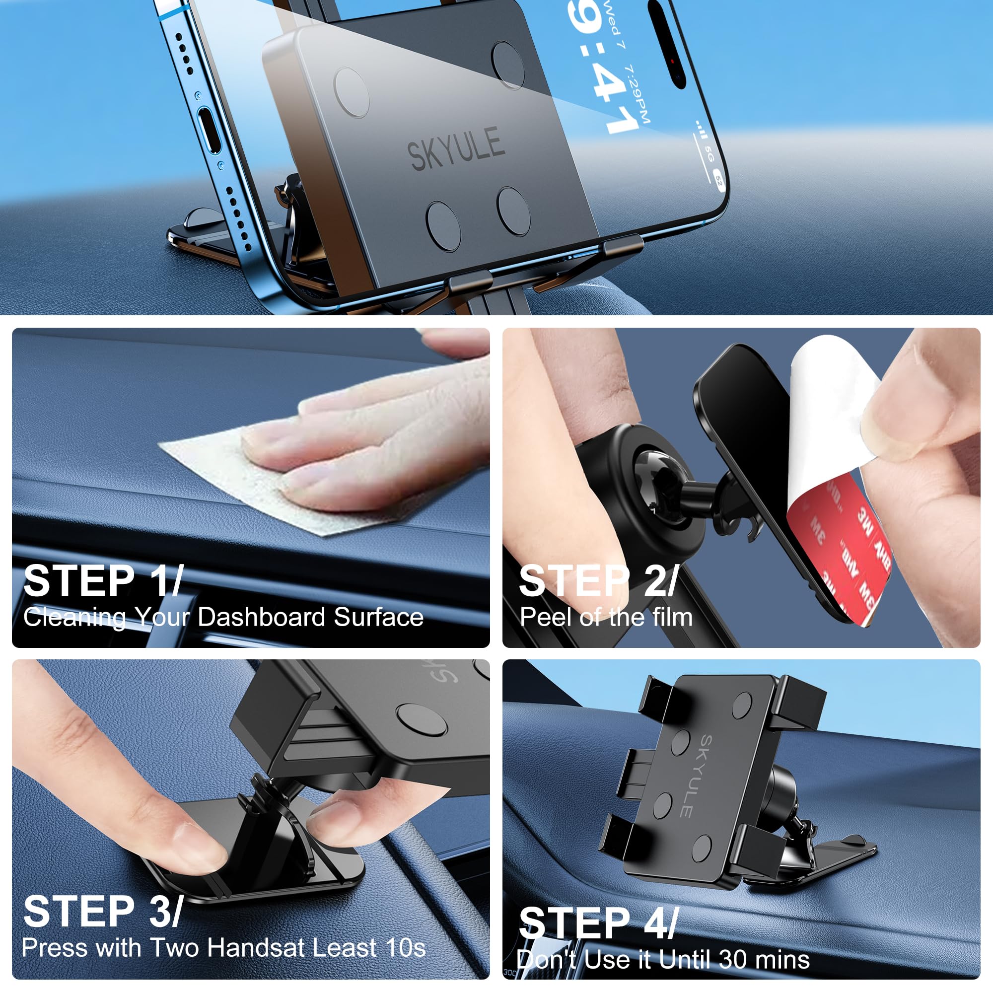 360° Rotating Car Phone Mount with 3M Adhesive - Universal Dashboard Phone Holder for iPhone, Samsung & All Smartphones | Multi-Angle Adjustable, Stable Grip | Perfect for Commuting, Road Trips & GPS Navigation