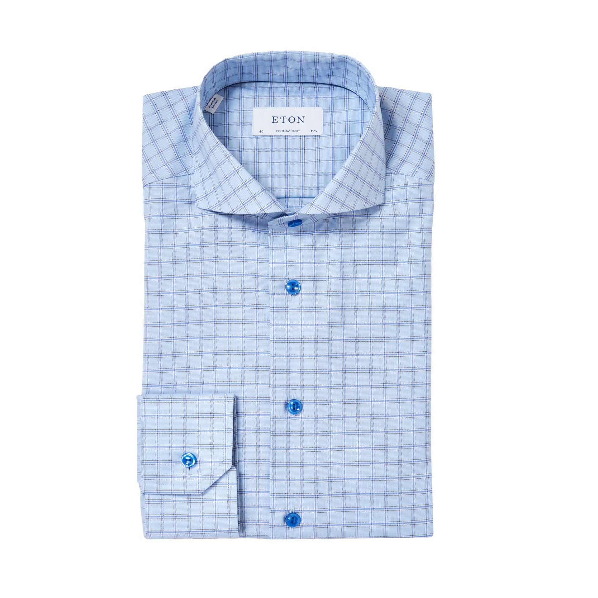 ETON Men's Classic Check Cotton Shirt - Light Blue Casual Button Down Shirt for Office, Dating & Outdoor Activities