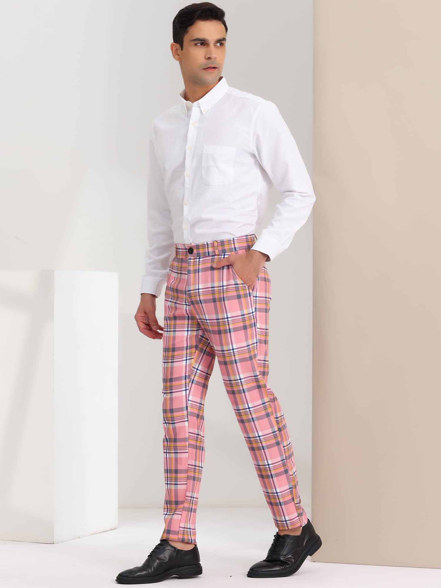 Lars Amadeus Men's Checkered Dress Pants - Flat Front Regular Fit Plaid Slacks for Work, Prom & Formal Occasions | Office Wear, Business Meetings & Special Events