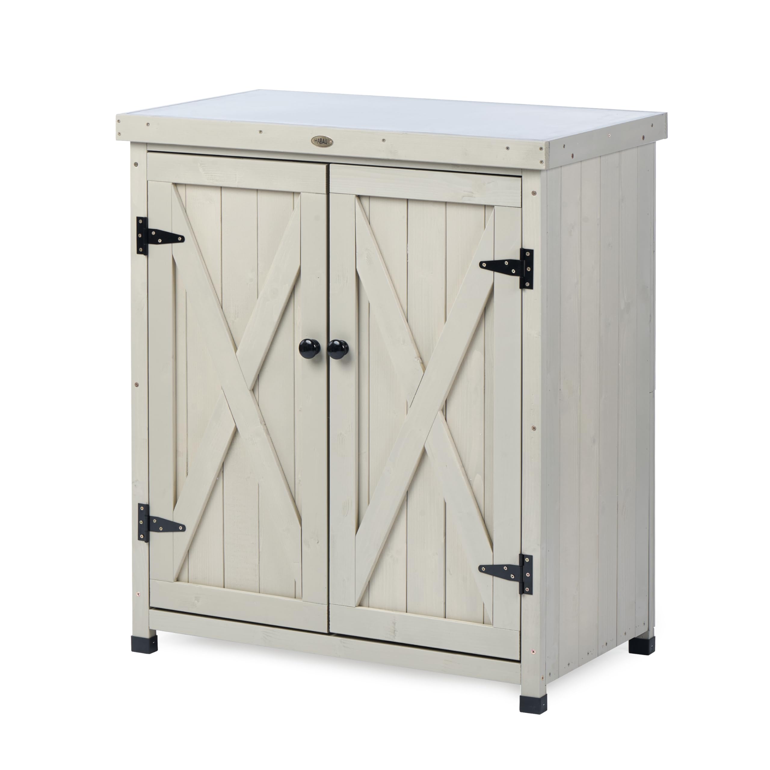 Weatherproof Outdoor Storage Cabinet with Shelves & Metal Tabletop - Durable Patio, Garden Workbench & Wooden Potting Table Workstation for Gardening, DIY Projects & Backyard Organization