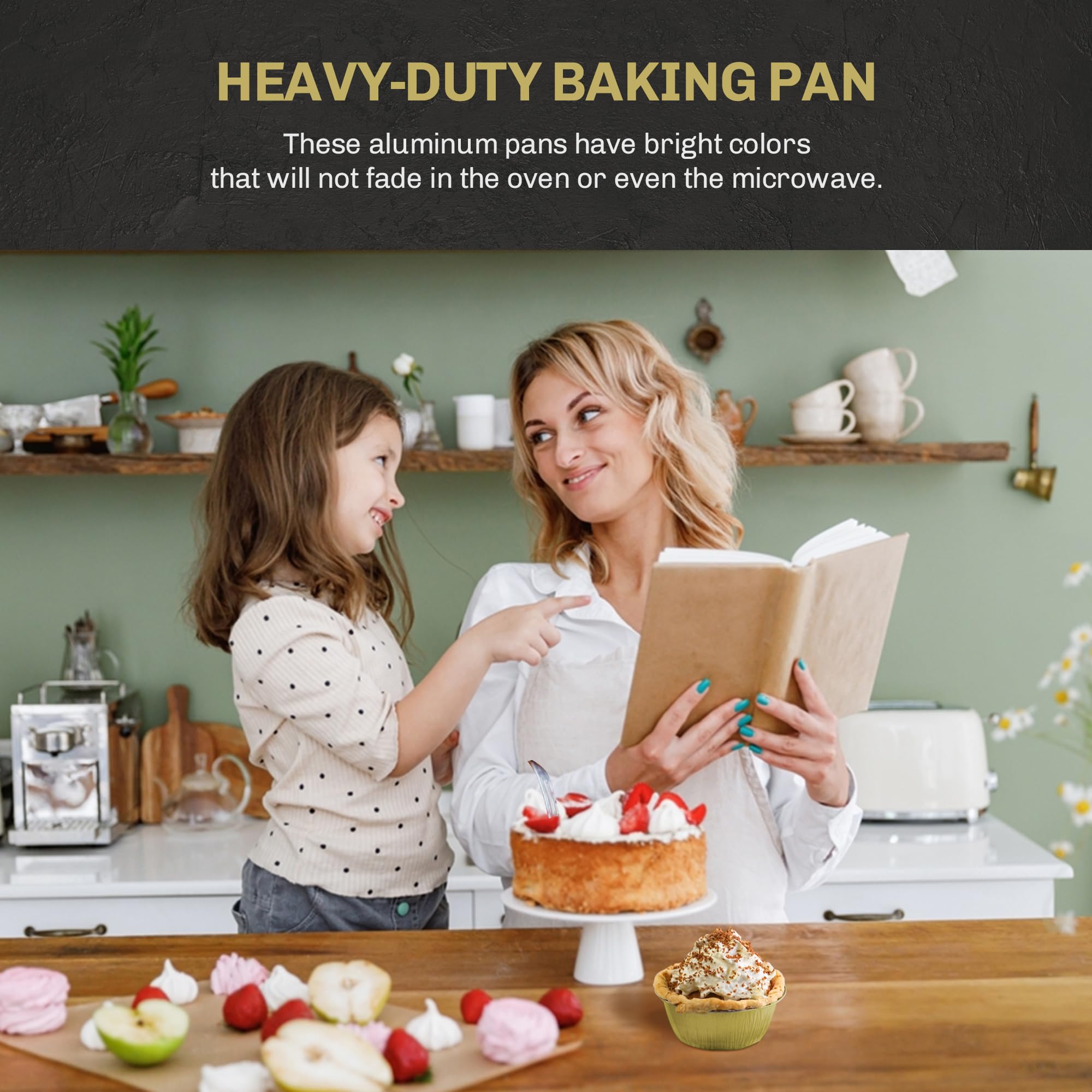 KitchenDance 4oz Disposable Gold Aluminum Baking Cups with Flat Lids - 500 Pack Colored Foil Pans for Creme Brulee, Flan, Cupcakes & Desserts - Perfect for Baking, Cooking, Meal Prep & Party Serving