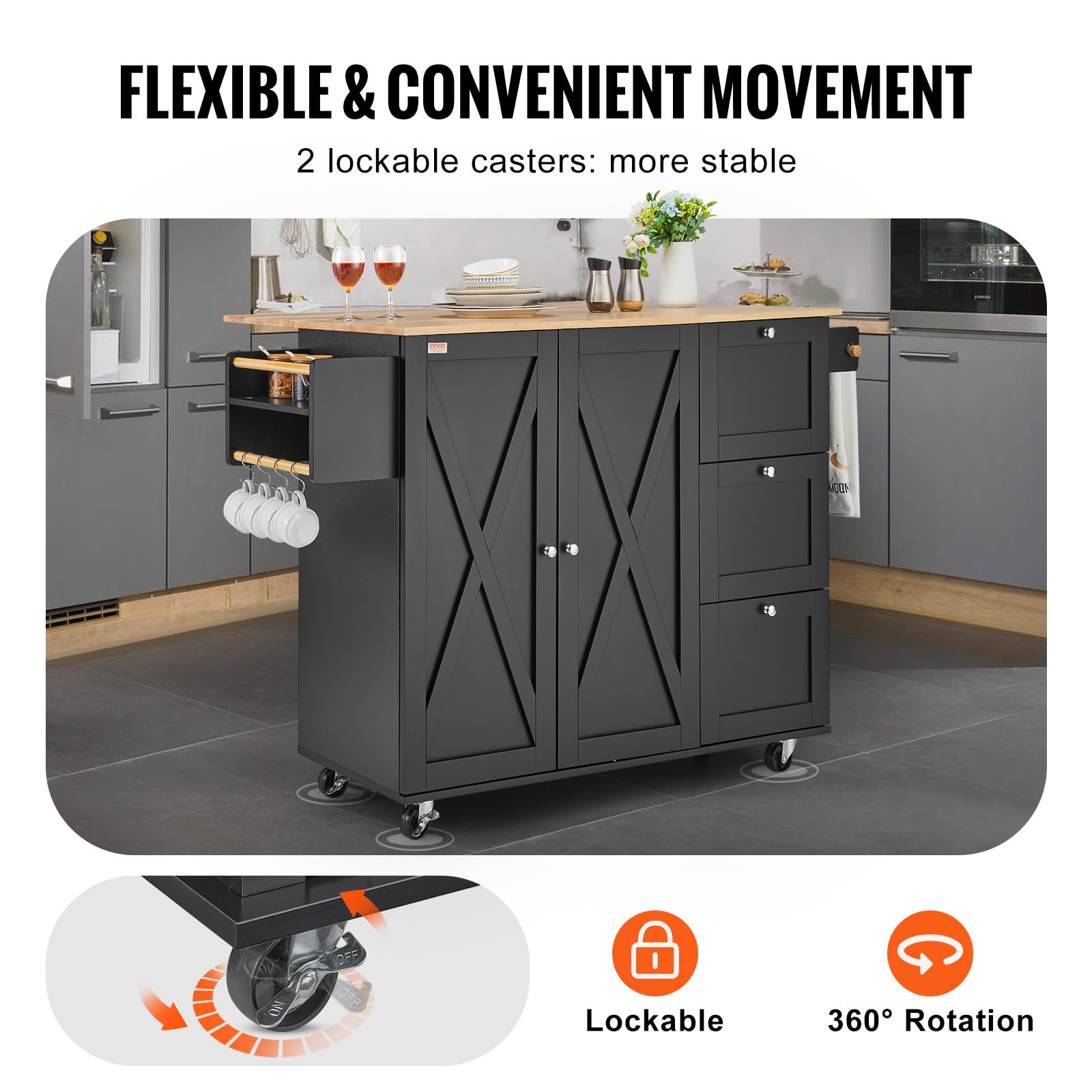 VEVOR Kitchen Island Cart with Drop Leaf - 45.3