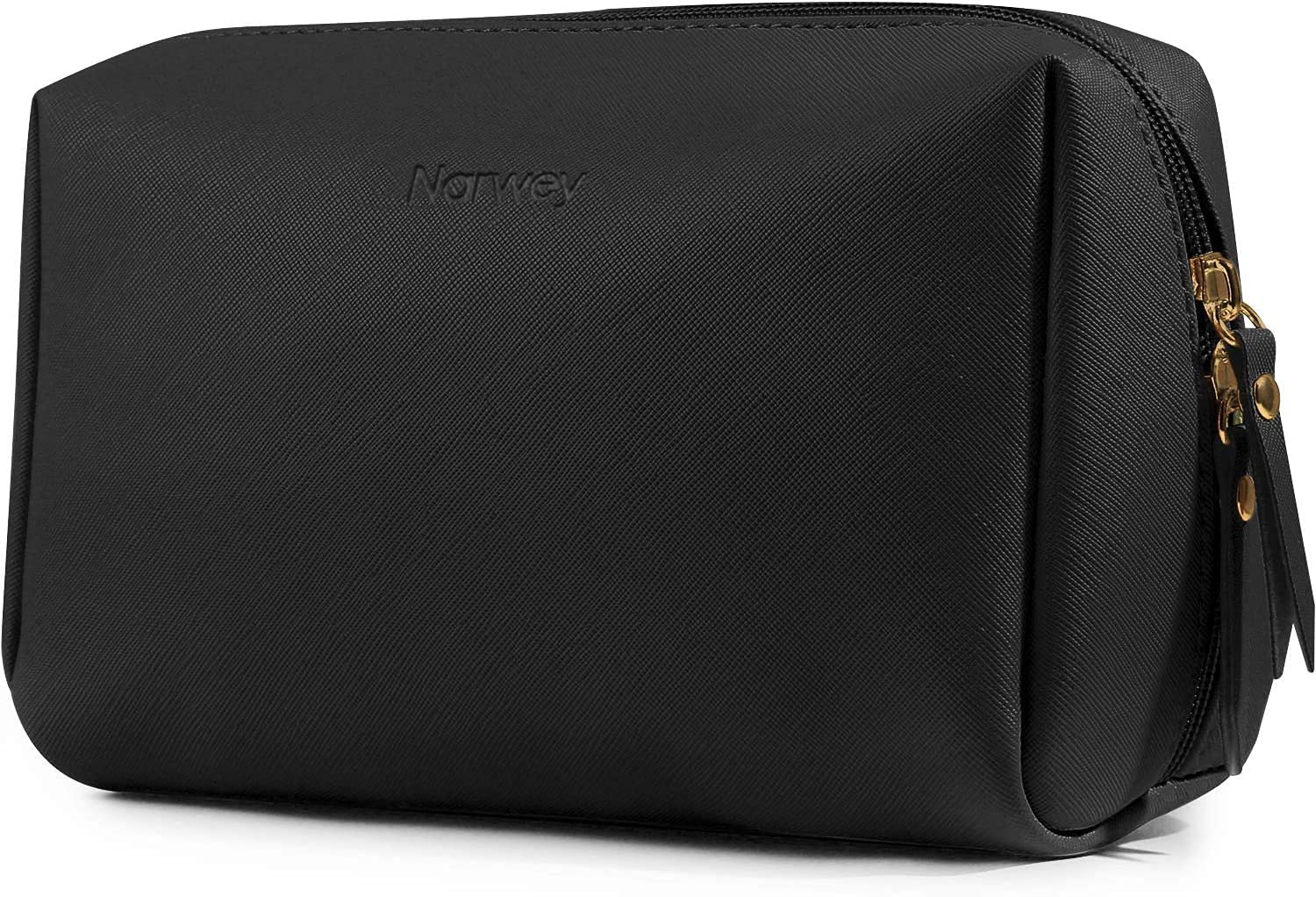 Archile Large Vegan Leather Makeup Bag - Waterproof Cosmetic Organizer with Zipper for Women & Girls | Travel Toiletry Pouch for Gym, Office & Vacation (Black)