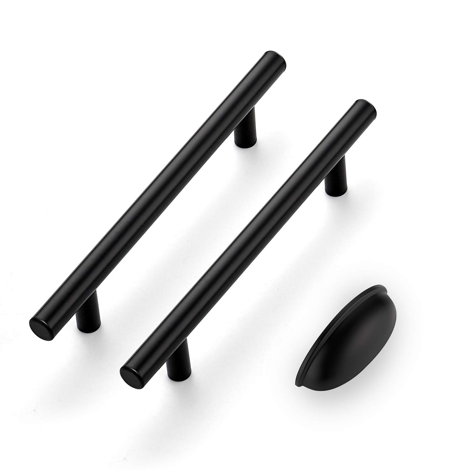 Ravinte 30-Pack 7 Inch Matte Black Cabinet Pulls & 10-Pack 3 Inch Flat Black Cabinet Cup Pulls - Modern Kitchen & Bathroom Hardware for Drawers and Cabinets