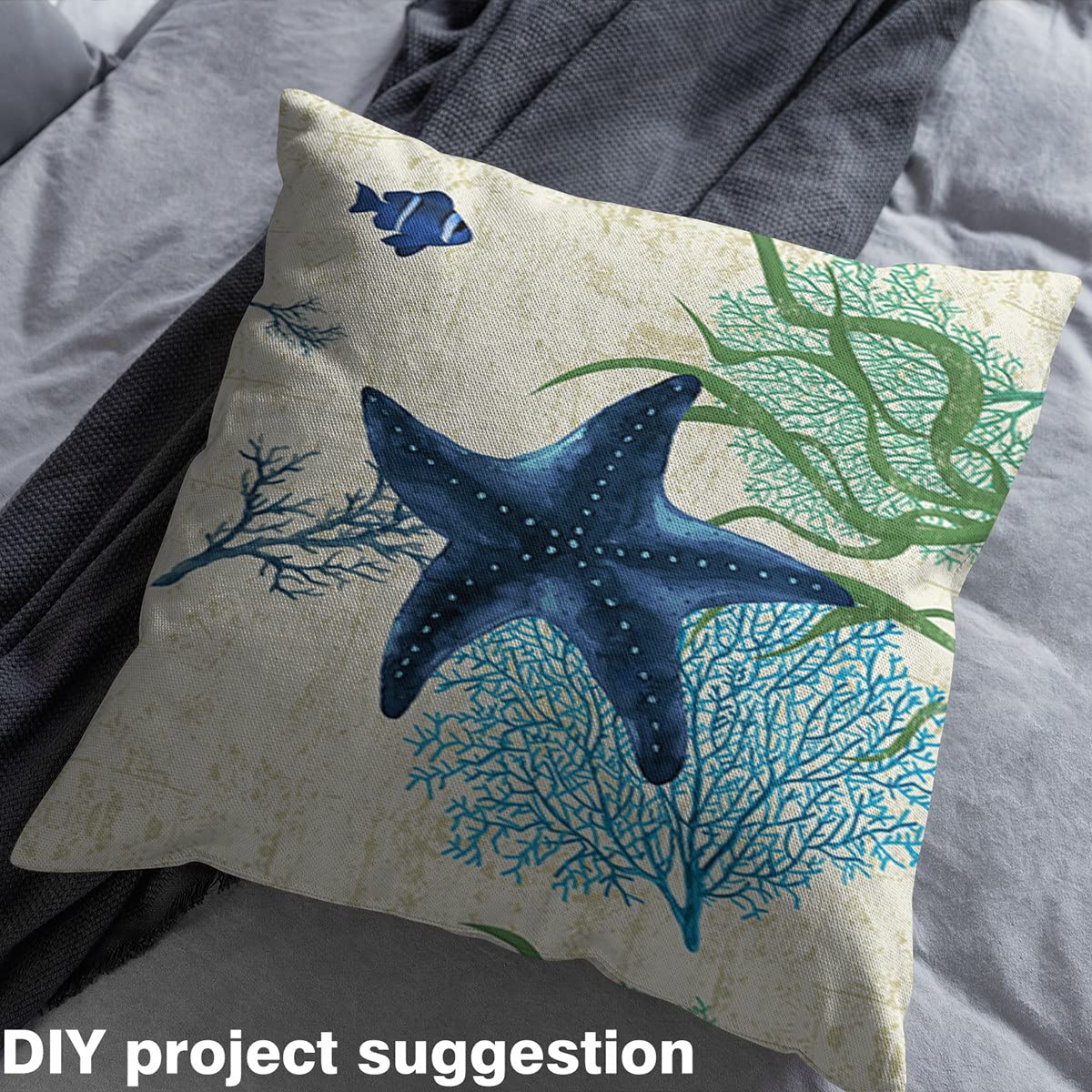 Starfish Beach Fabric by The Yard - 1 Yard Waterproof Outdoor Upholstery Fabric in Coral Teal Blue for Kids Coastal Decor, Chairs & Marine-Themed Furniture | Perfect for Beach House, Patio & Outdoor Furniture Projects