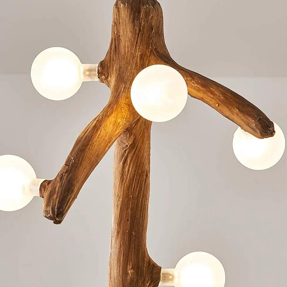 Modern White Globe LED Chandelier with Tree Trunk Design - Perfect for Dining Room, Bedroom, and Living Room Lighting Decor
