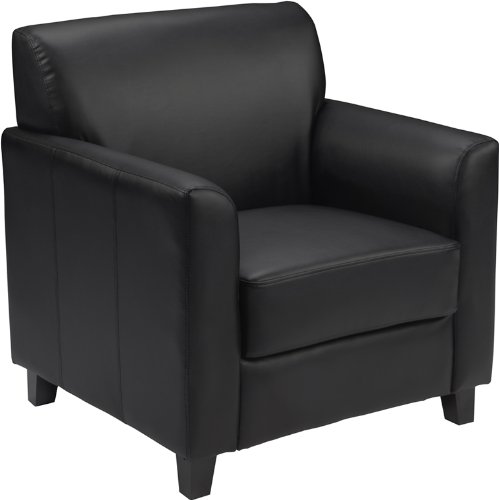 Premium Hercules Black Leather Waiting Room Chair with Flared Arms & Sturdy Black Feet - Perfect for Offices, Lobbies, and Reception Areas