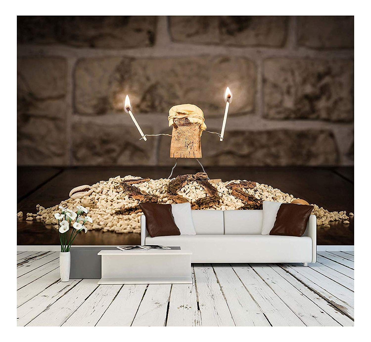 Wall26 - Concept Stranded on Island Wine Cork Figures - Removable Self-Adhesive Large Wall Mural (100x144 inches) - Perfect for Living Room, Bedroom, or Office Decor