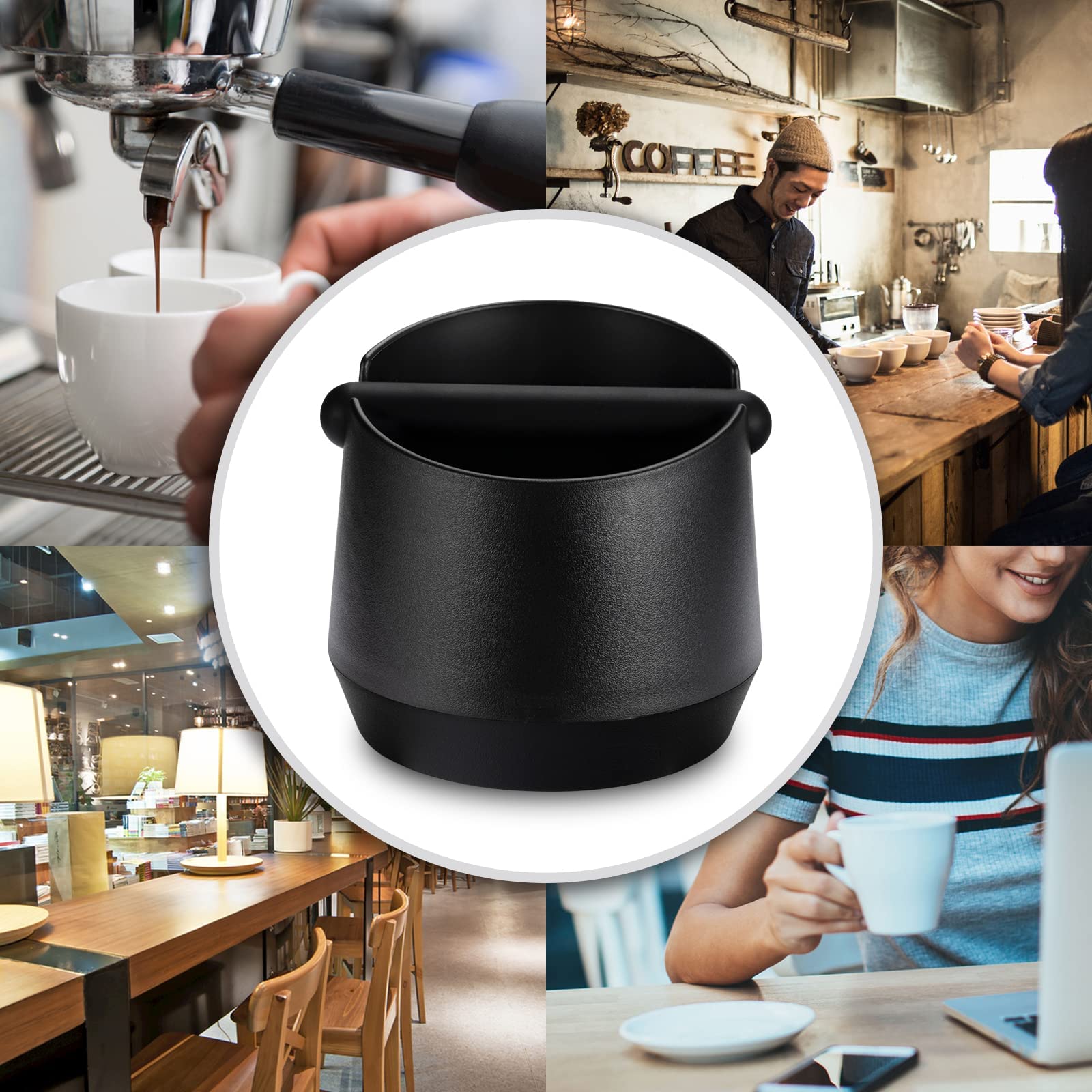 5.8 Inch Espresso Knock Box with Removable Knock Bar & Non-Slip Base - Shock-Absorbent Coffee Grounds Disposal for Barista & Home Use - Perfect for Espresso Machines & Coffee Shops (Round)