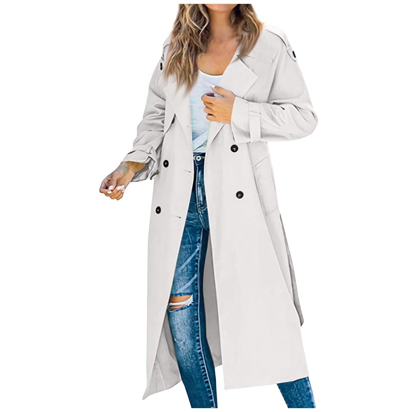 Women's Double Breasted Long Trench Coat - Classic Lapel Windproof Overcoat with Belt for Spring & Fall | Perfect for Office, Travel & Casual Outfits