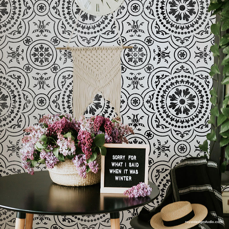 Chatsworth Tile Stencil Kit - Reusable DIY Tile Painting Template for Home Decor & Bathroom Renovation - Perfect for Kitchen Backsplash, Floor Patterns & Wall Designs