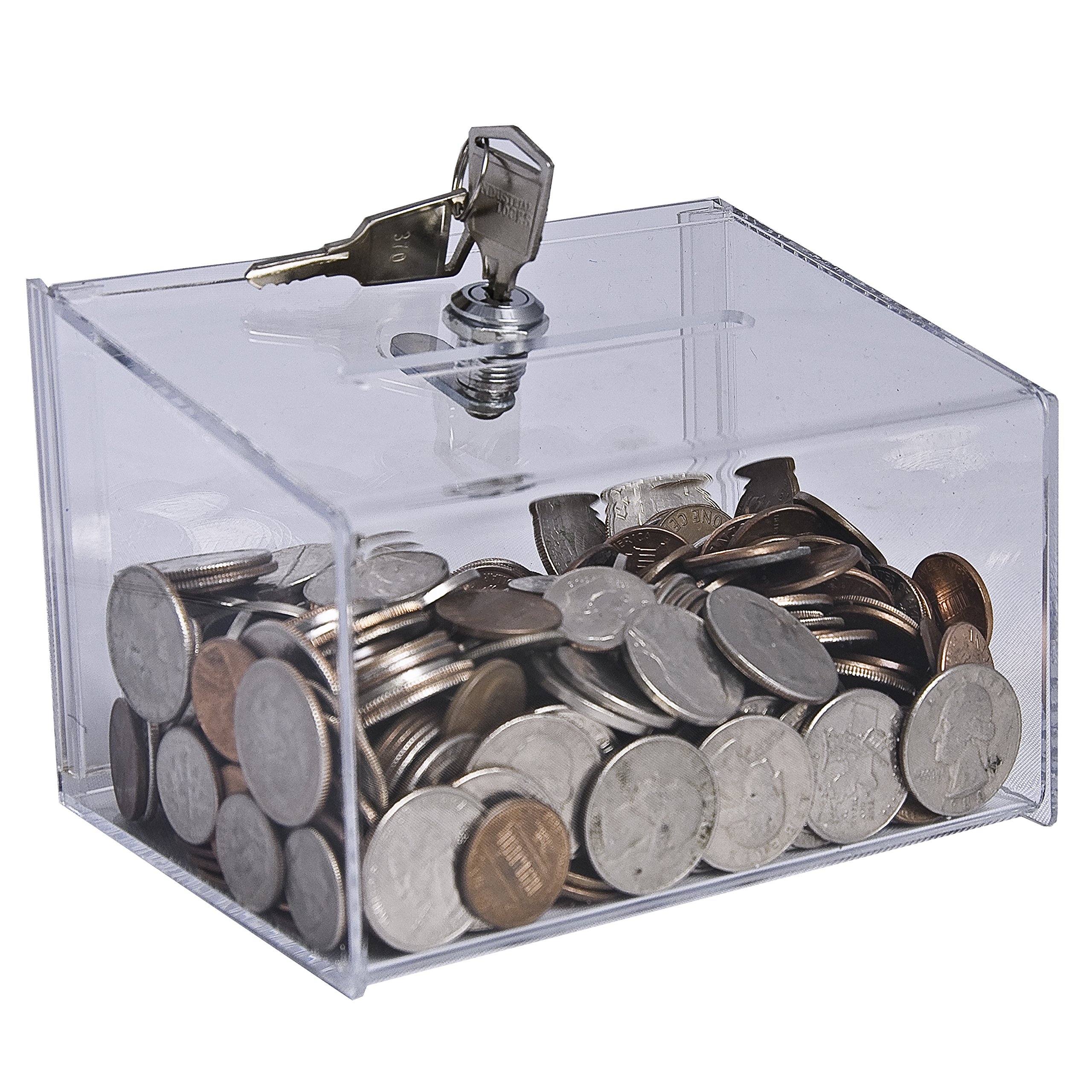 Clear Acrylic Locking Tip Box 5x3x3 Inches - Secure Money Collection Box with Slot - Pack of 20 for Restaurants, Retail Stores & Events - CBL-533